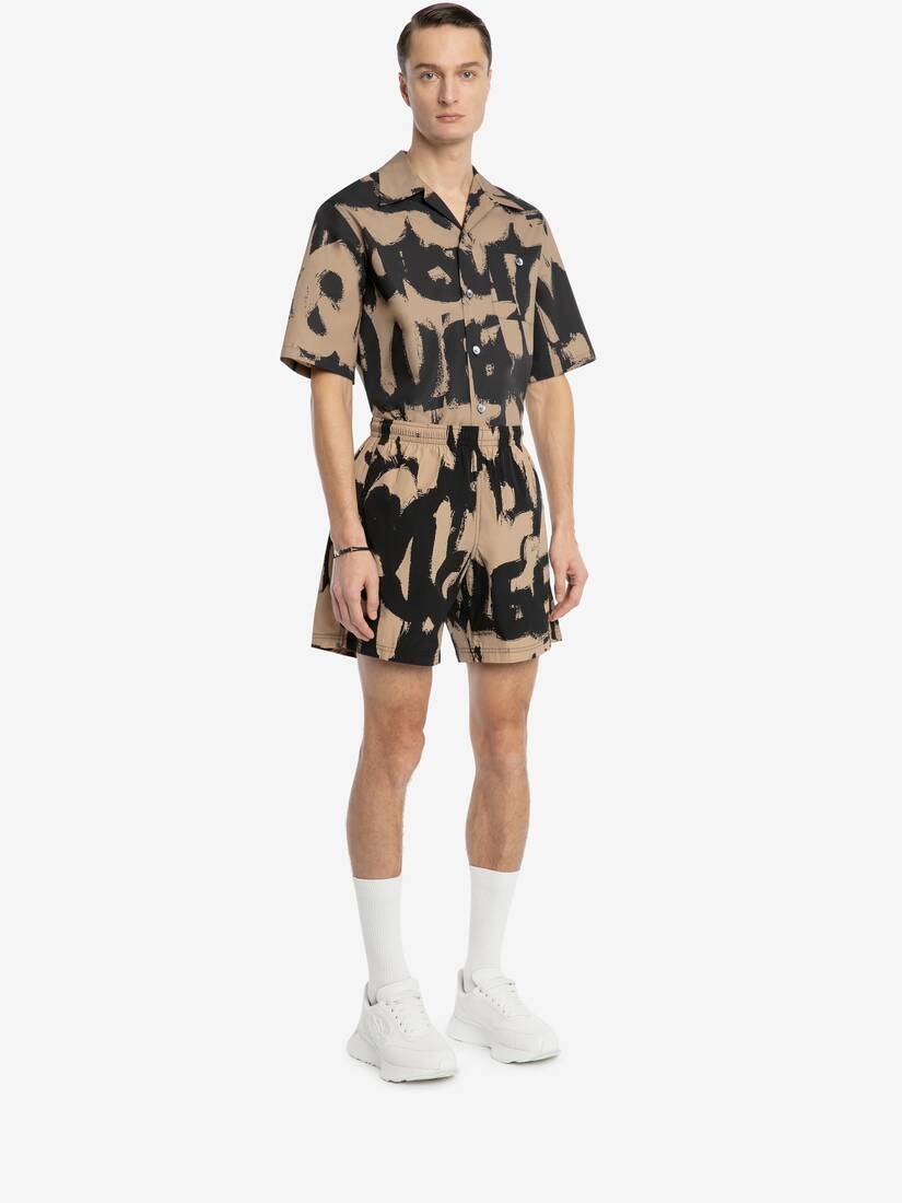 Mcqueen Graffiti Swim Shorts in Black/beige - 3