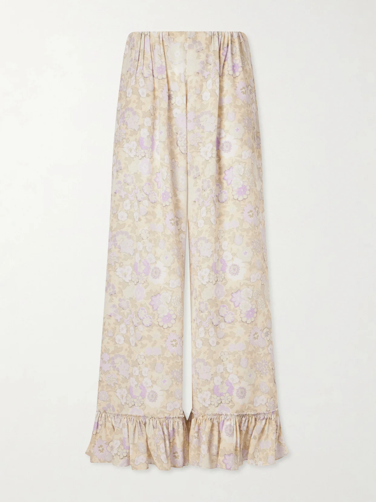Ruffled Floral-print Silk-charmeuse Wide-leg Pants - 1