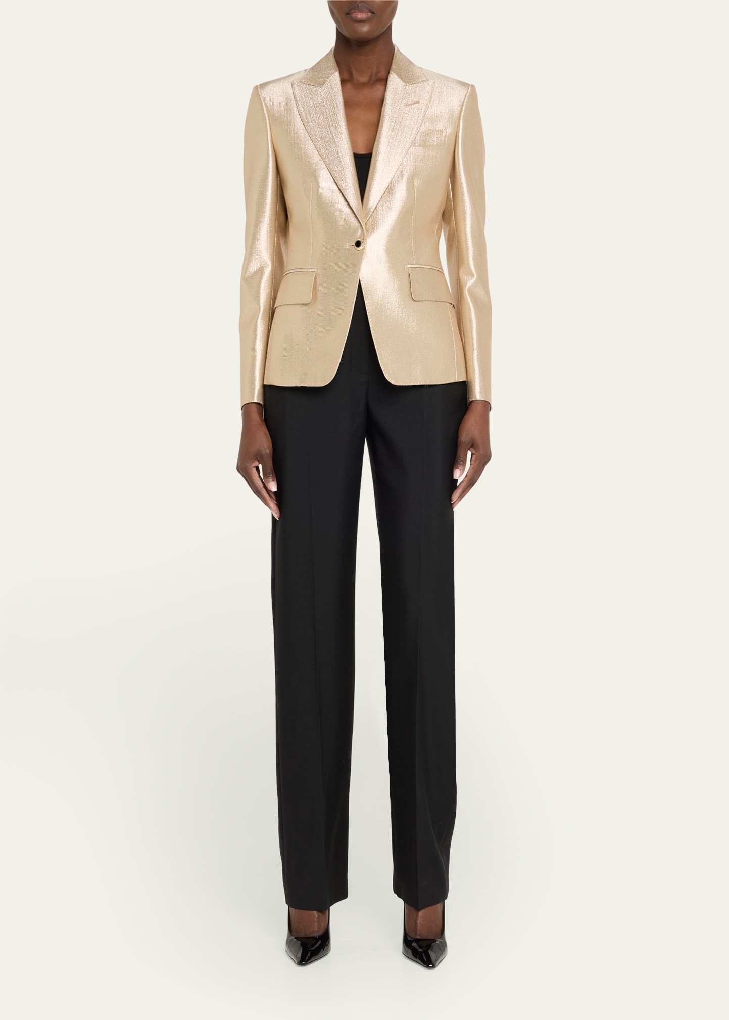 Metallic One-Button Wool Blazer - 2