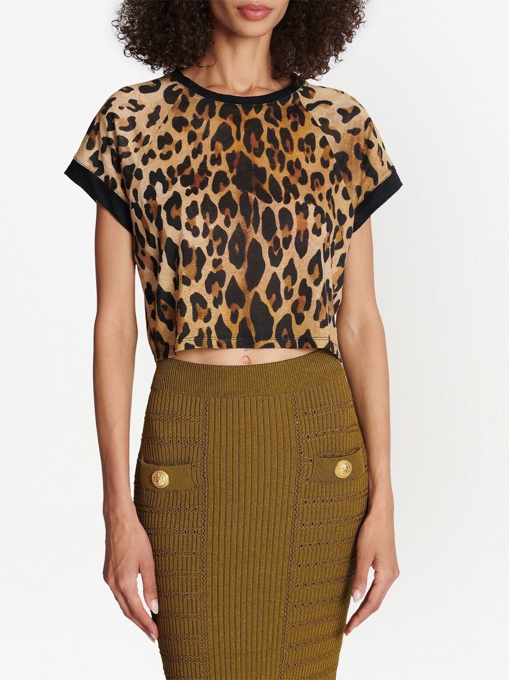 leopard-print cropped T-shirt - 3