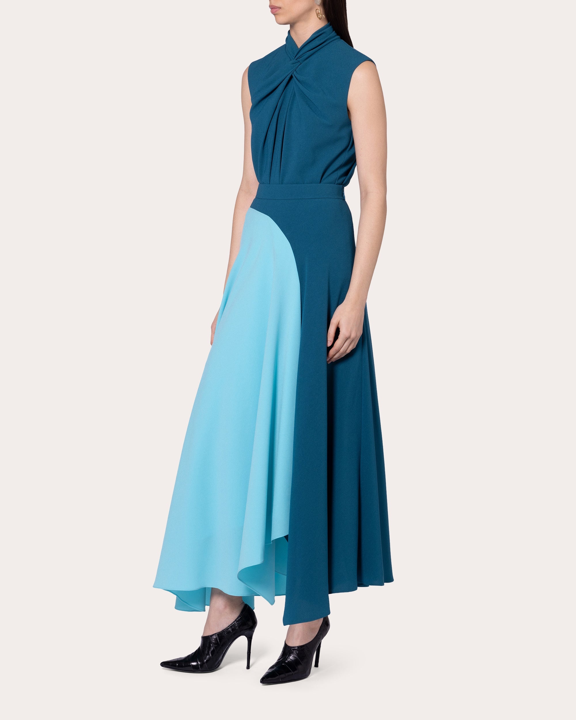 Asha Color Block Crepe Asymmetric Midi Skirt - 3