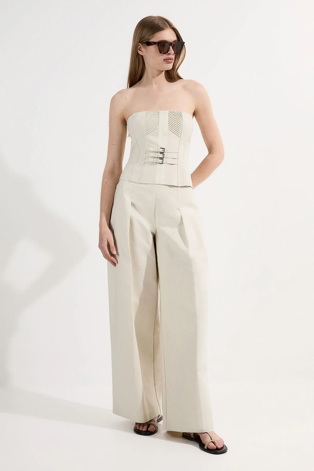 Archive Collection - Tailored Cotton Pintuck Grosgrain Wide Leg Trouser - 1