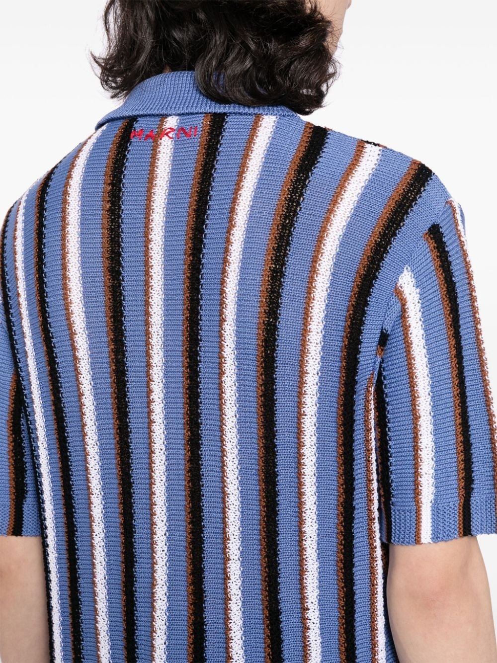 striped crochet polo shirt - 5