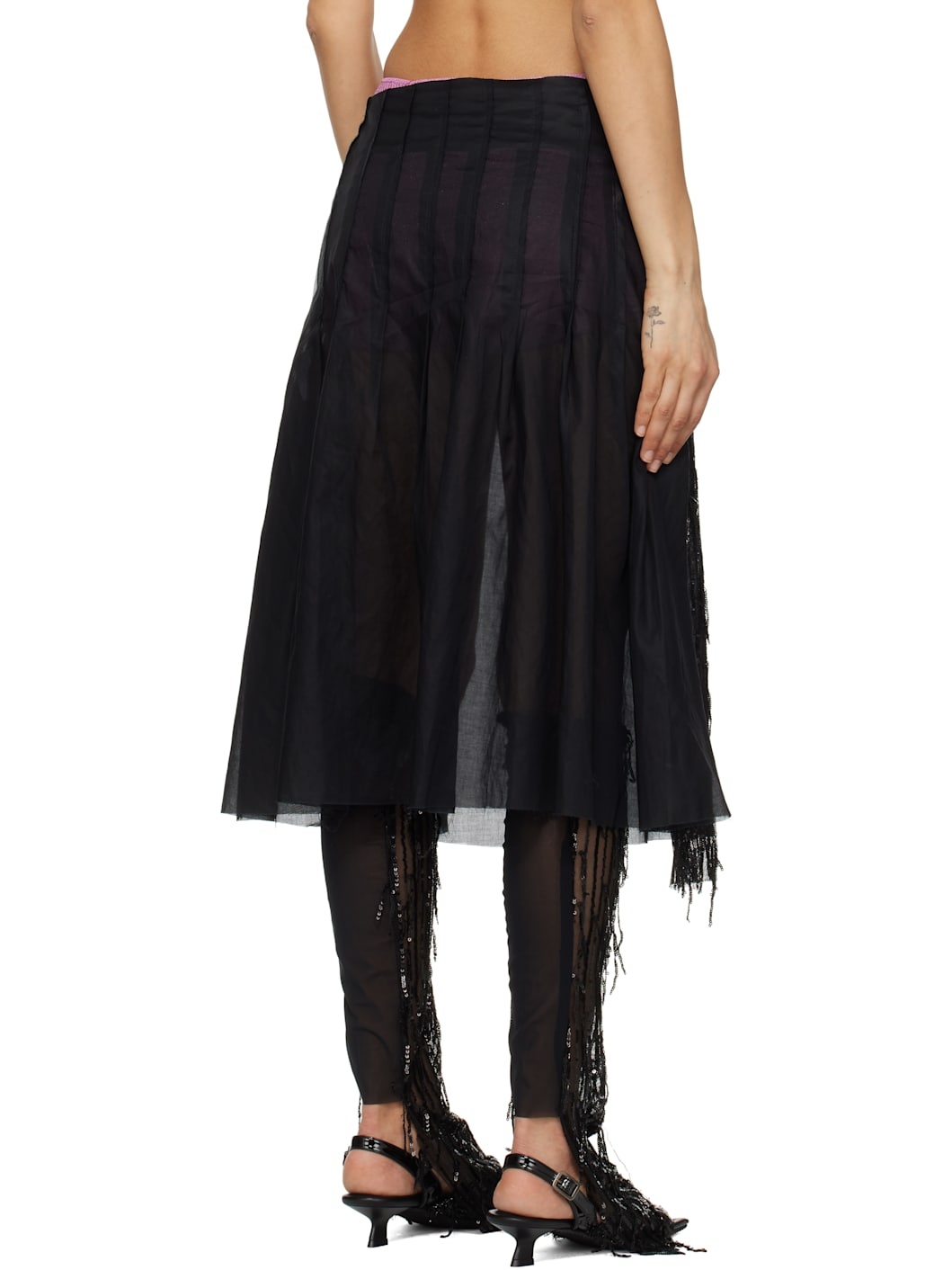Black Dripping Pleat Around Midi Skirt - 3