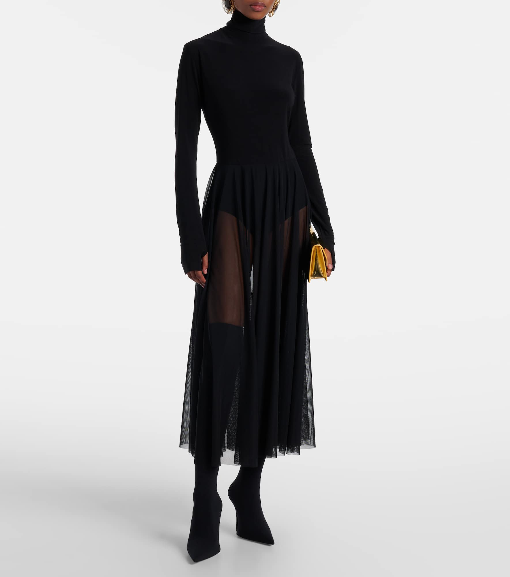 Sheer jersey and mesh midi dress - 2