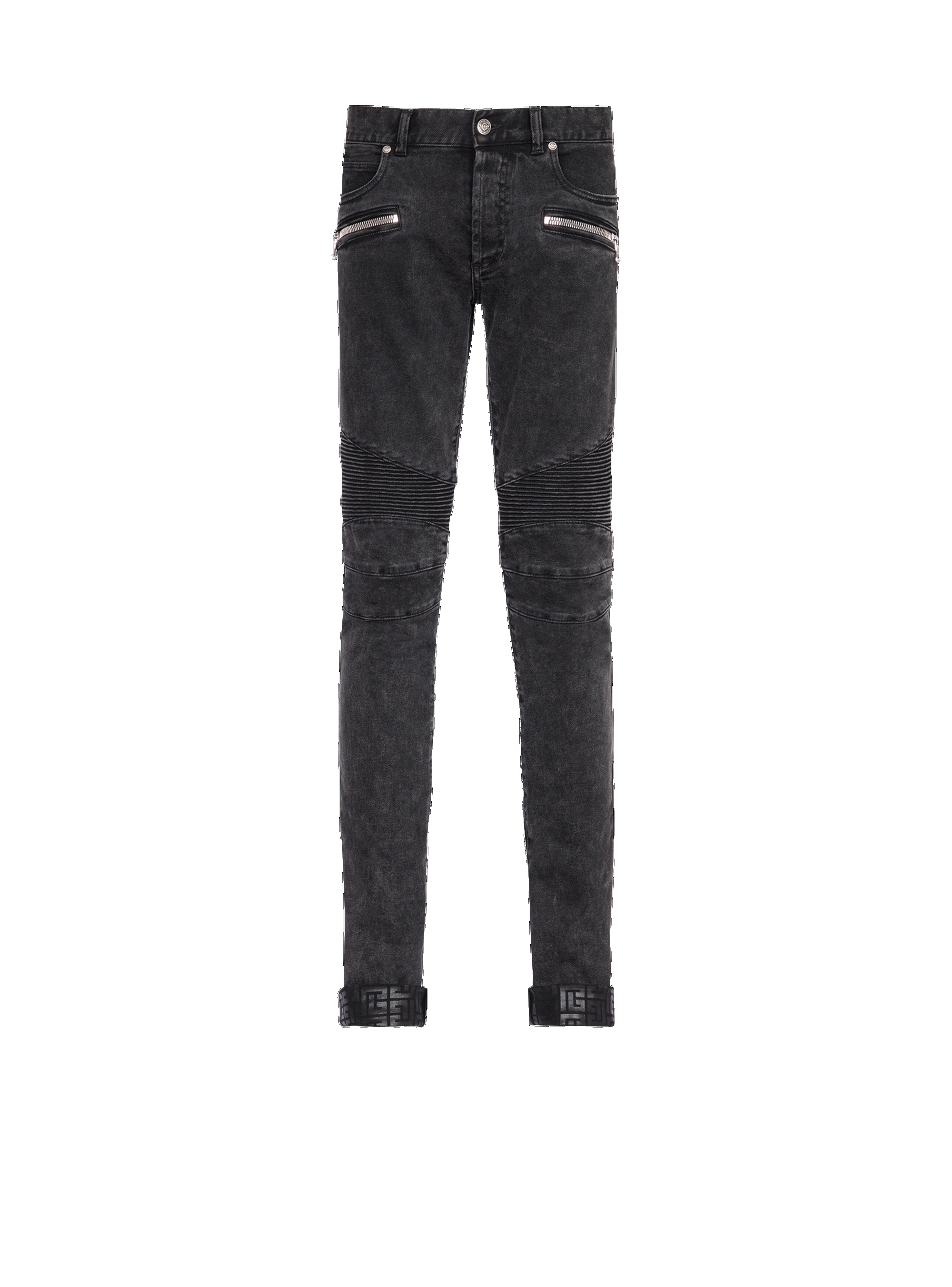 Slim cut ridged cotton jeans with Balmain monogram on hem - 1