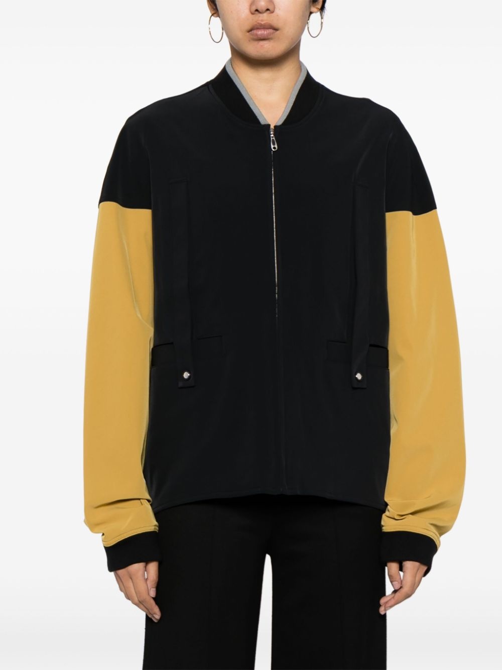 two-tone design zip-up bomber jacket - 2