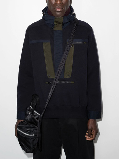 sacai panelled half-fastening hooded sweatshirt outlook