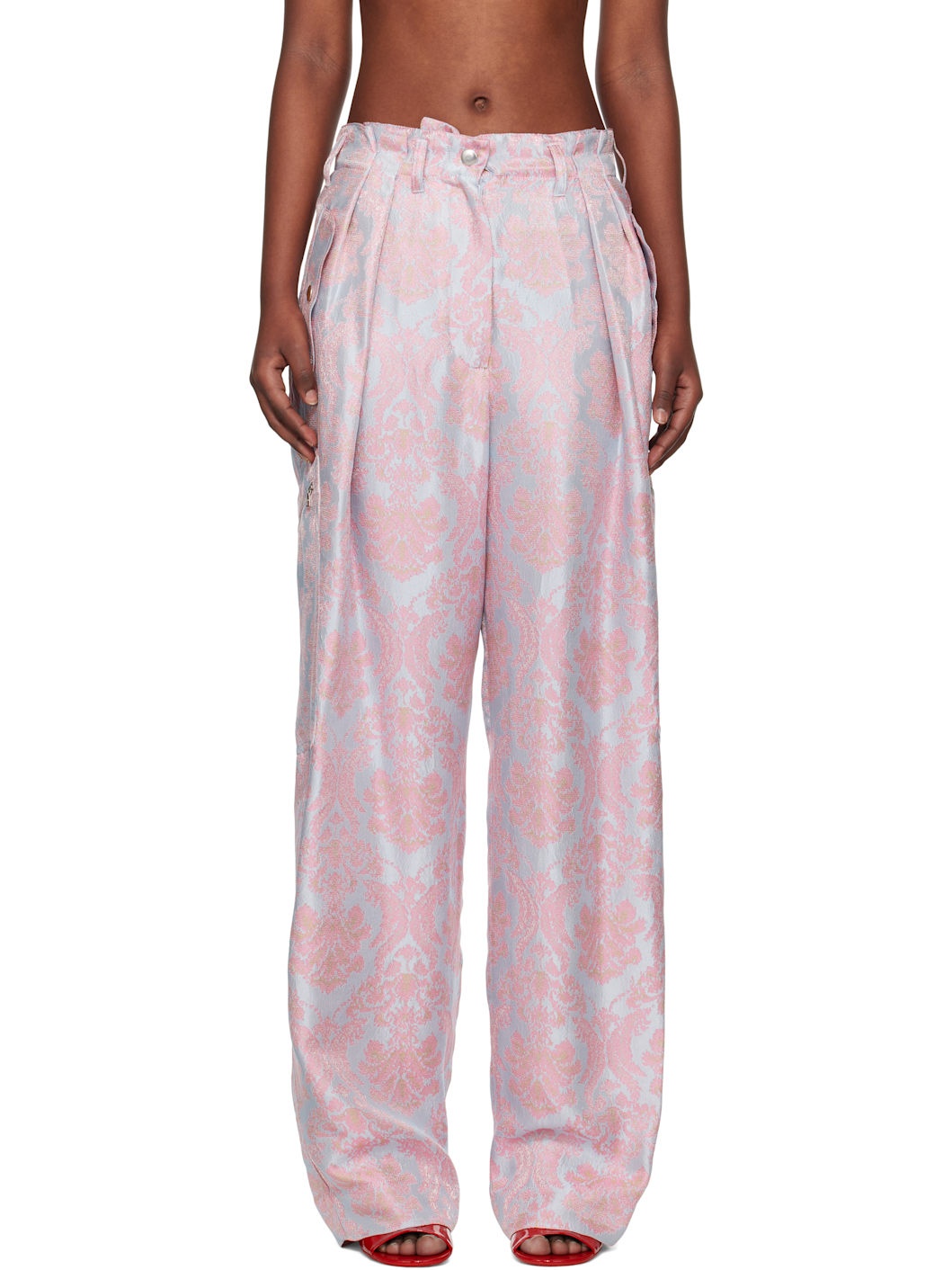 Blue & Pink Jacquard Paisley Trousers - 1