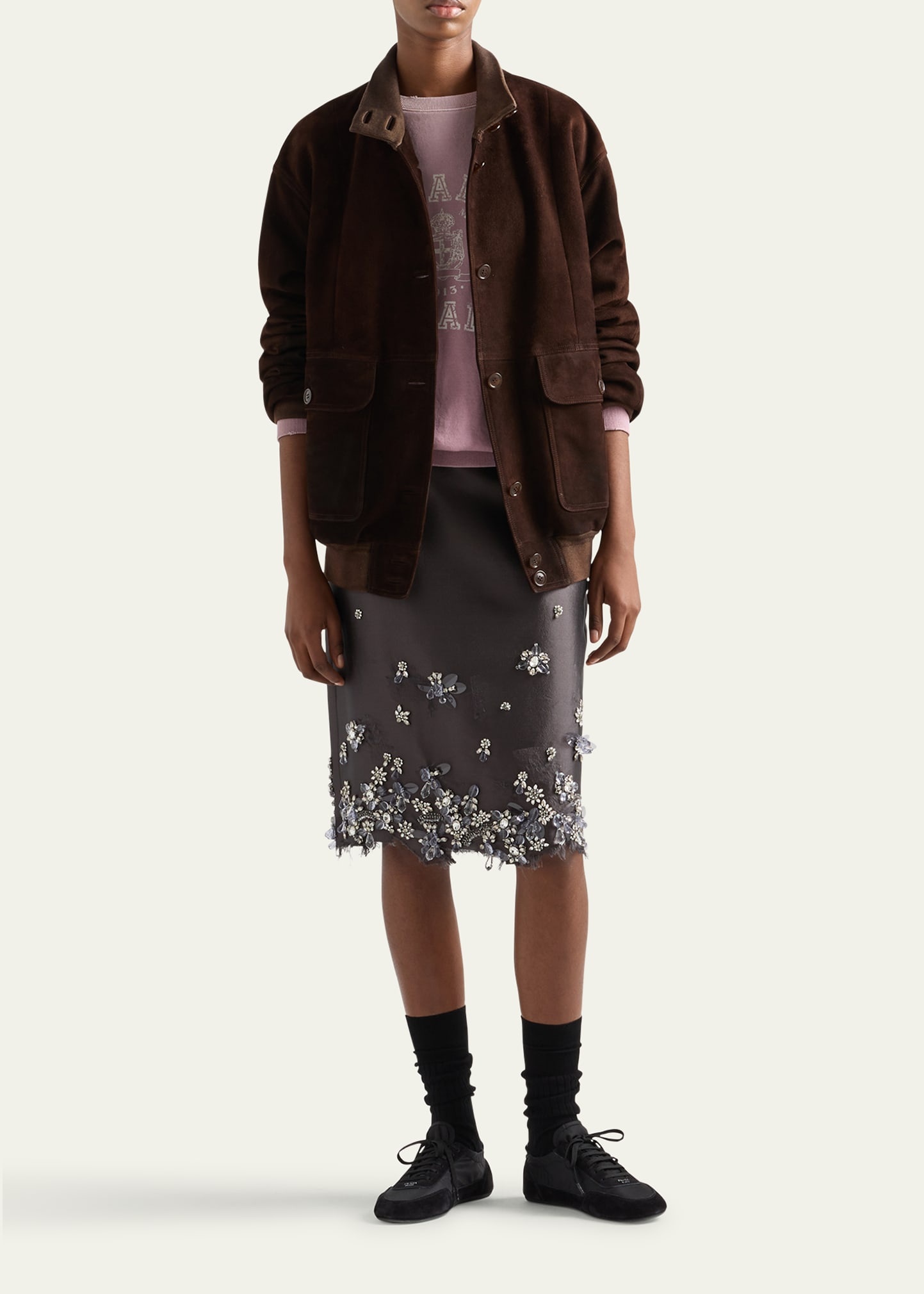 Crystal Distressed Wool Midi Skirt - 2