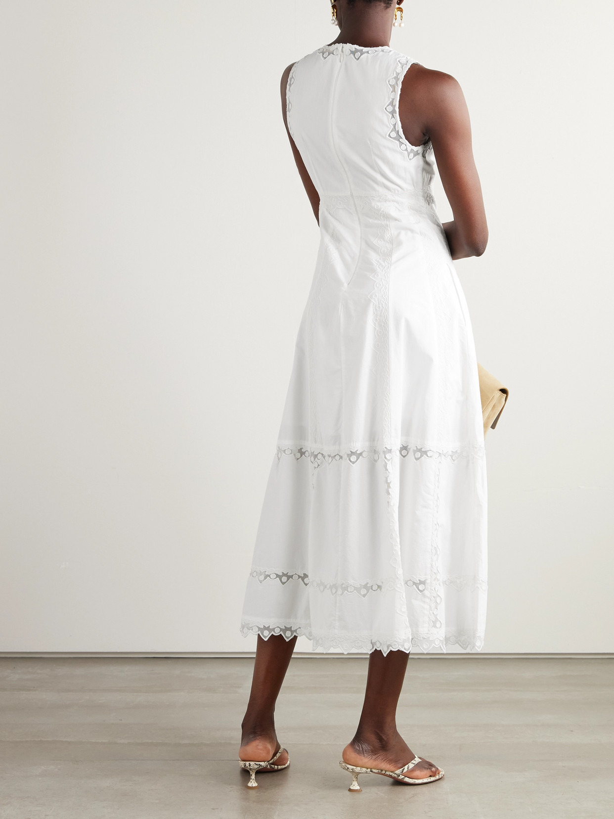Anela Embroidered Tulle-trimmed Cotton-poplin Midi Dress - 3