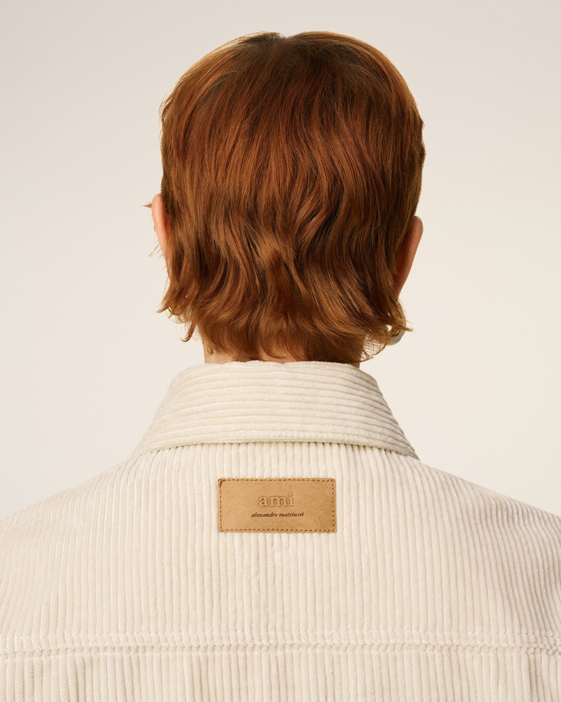 WHITE COTTON CORDUROY SIDE SLIT OVERSHIRT 4