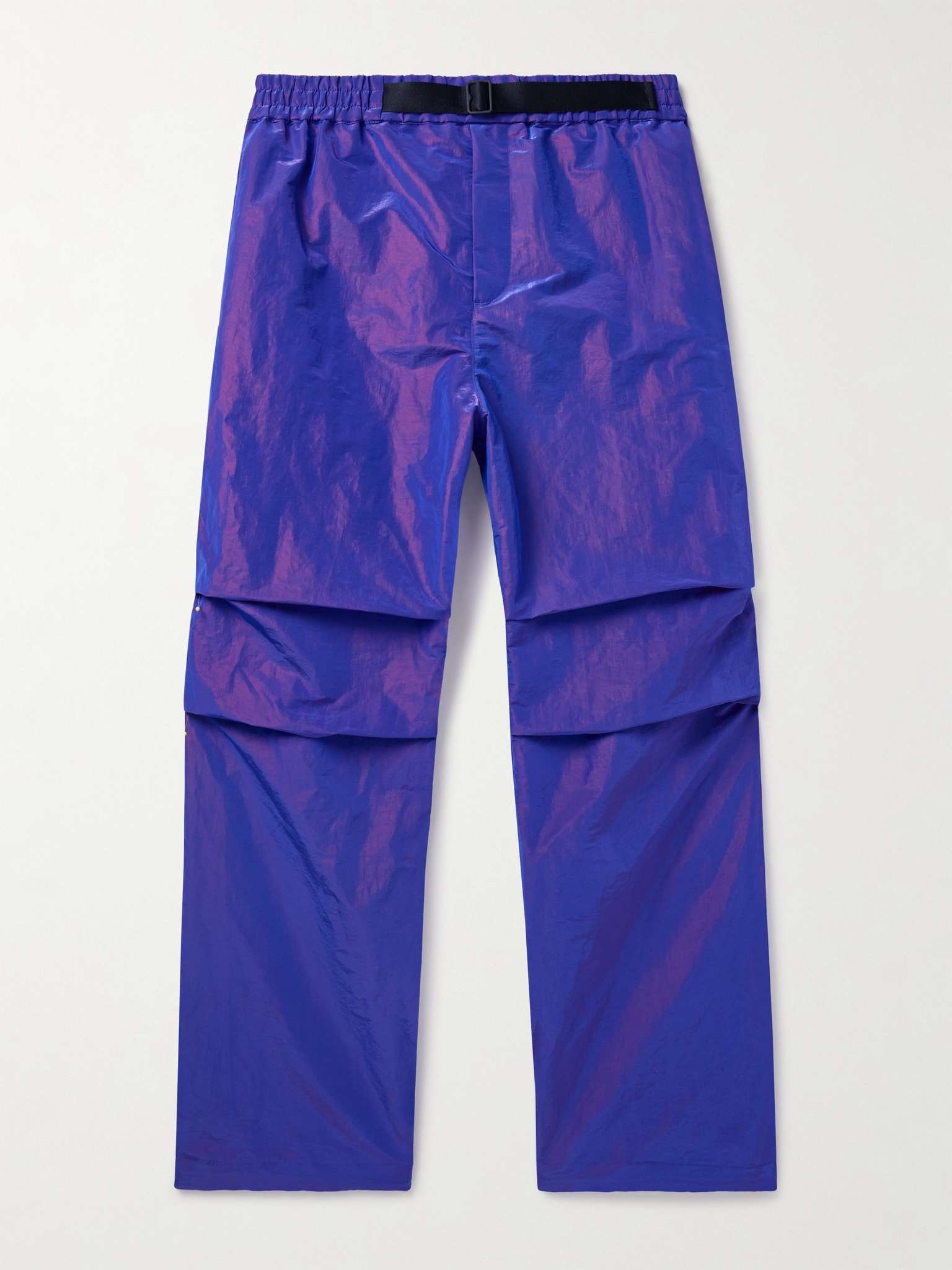Belted Logo-Embroidered Iridescent Shell Trousers - 1