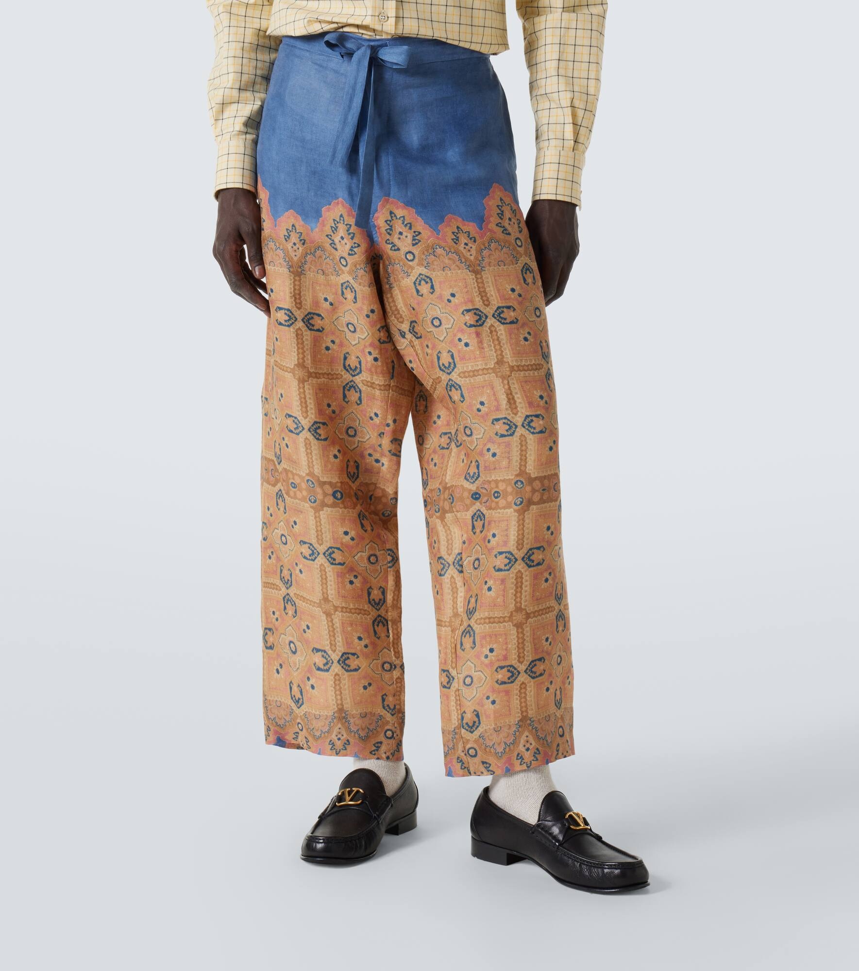 Printed linen wide-leg pants - 3