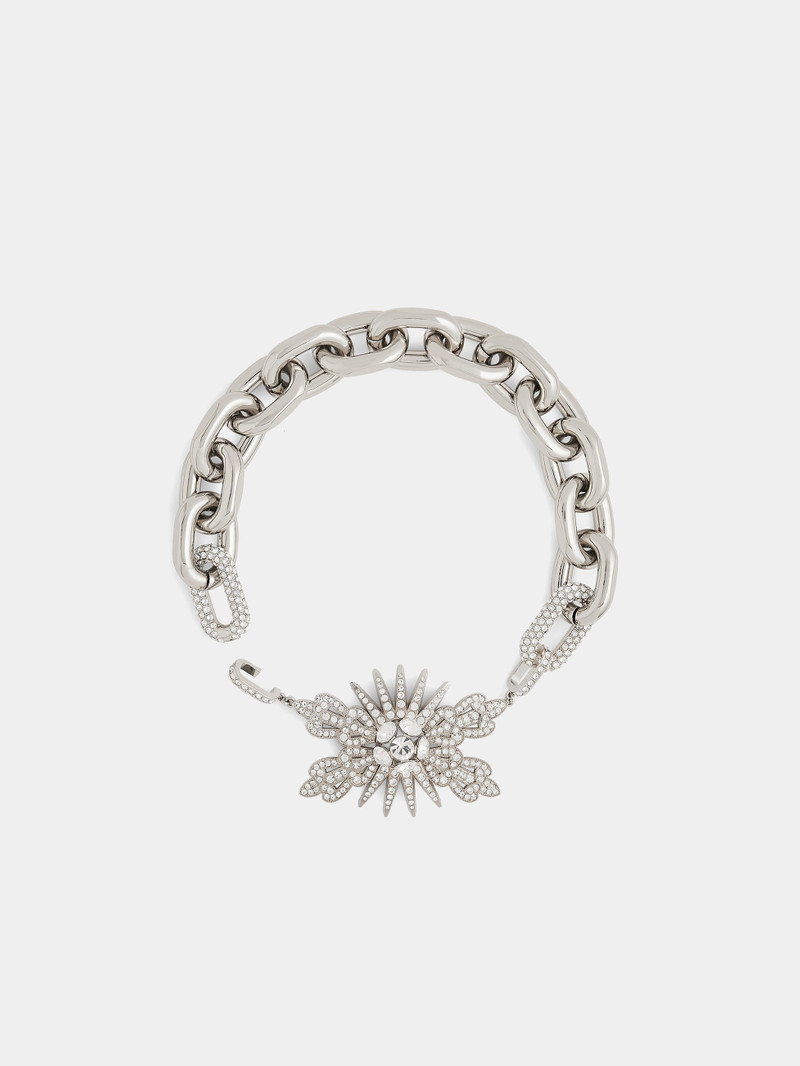 rabanne SILVER NECKLACE WITH XL LINK CHAIN AND FLORAL PENDANT outlook