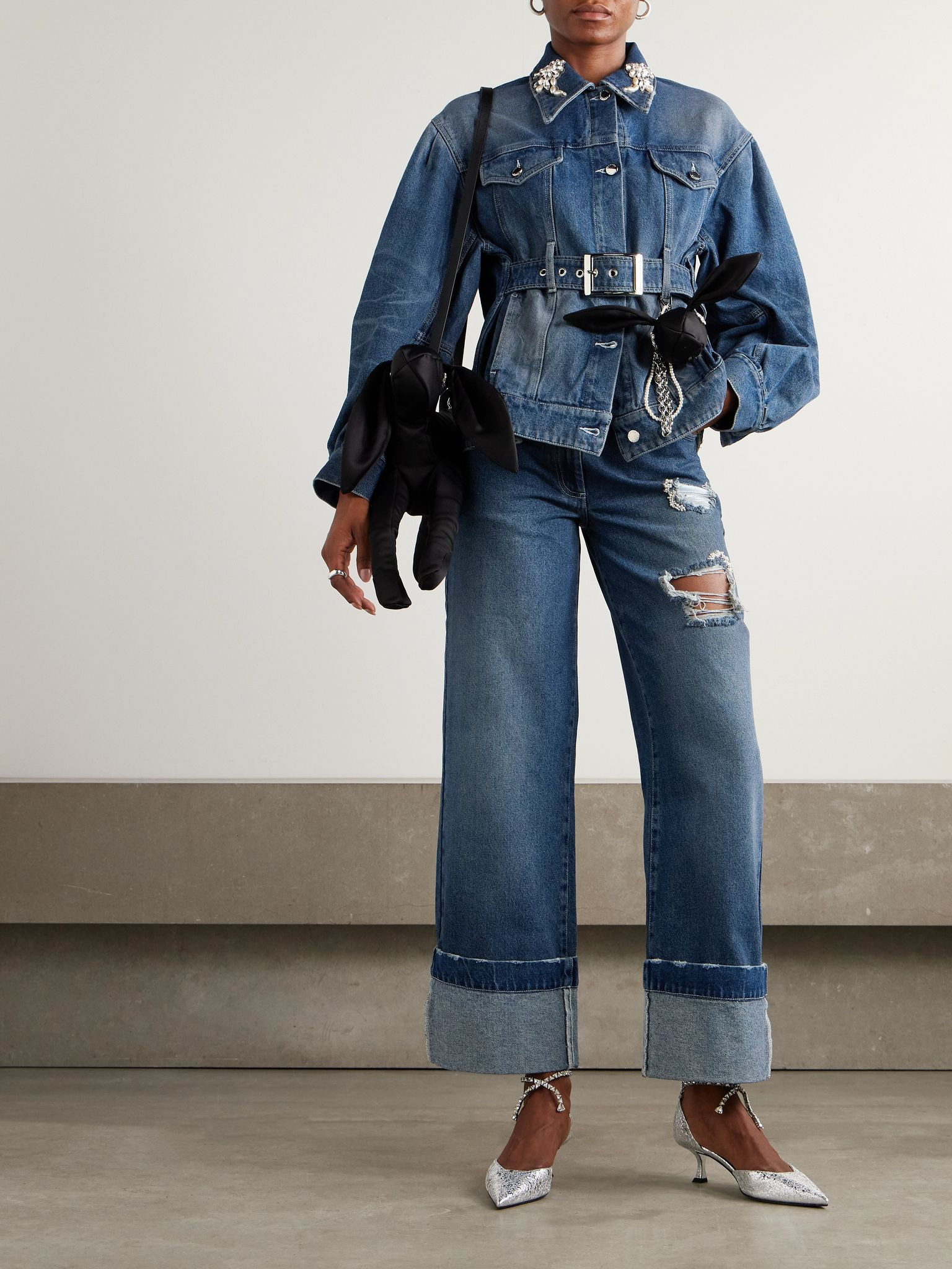 Embellished distressed wide-leg jeans Mid denim - 2