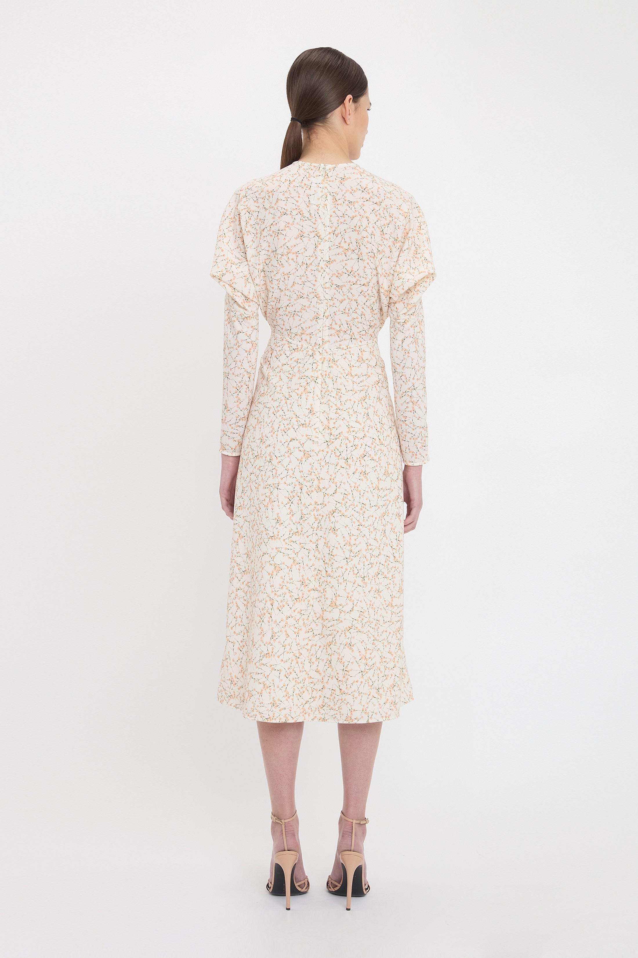 Long Sleeve Dolman Midi Dress In Floral Ovation Peach - 4