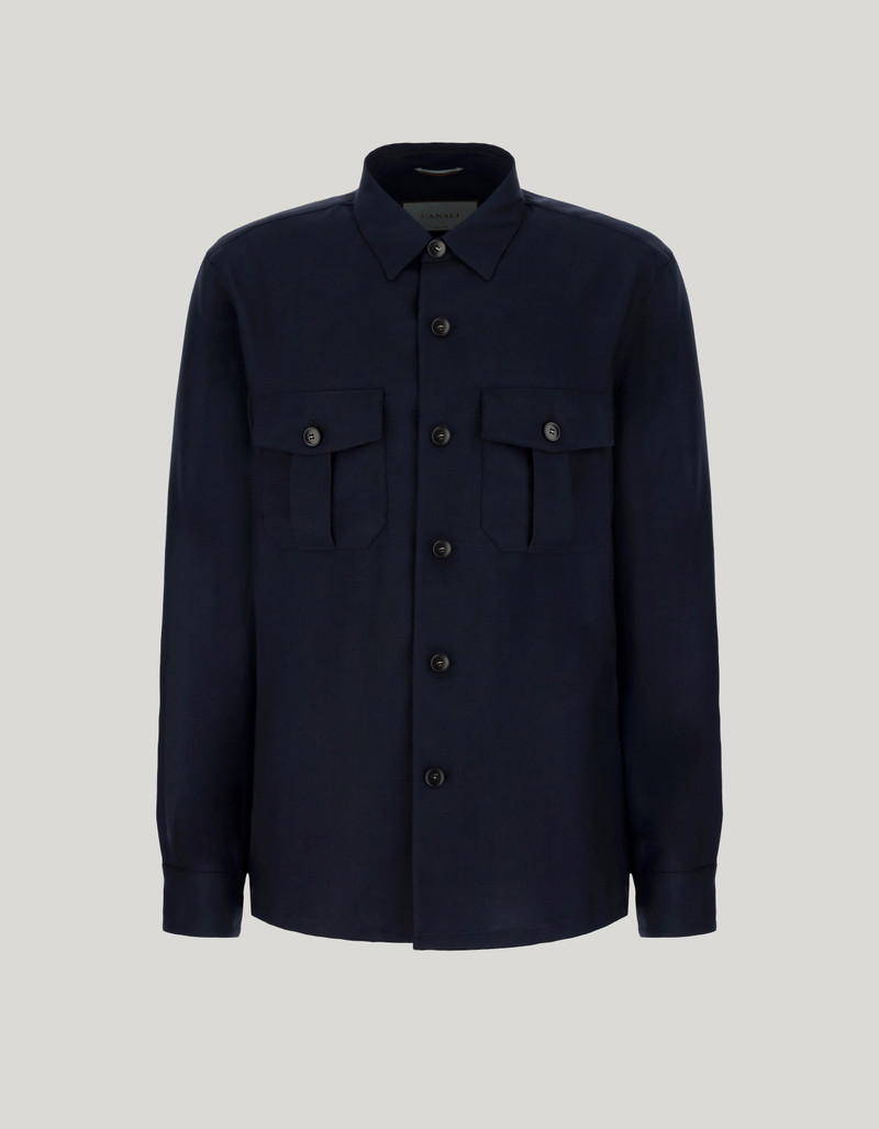 CANALI NUVOLA TRAVEL SHIRT JACKET IN BLUE BLACK CASHMERE 1