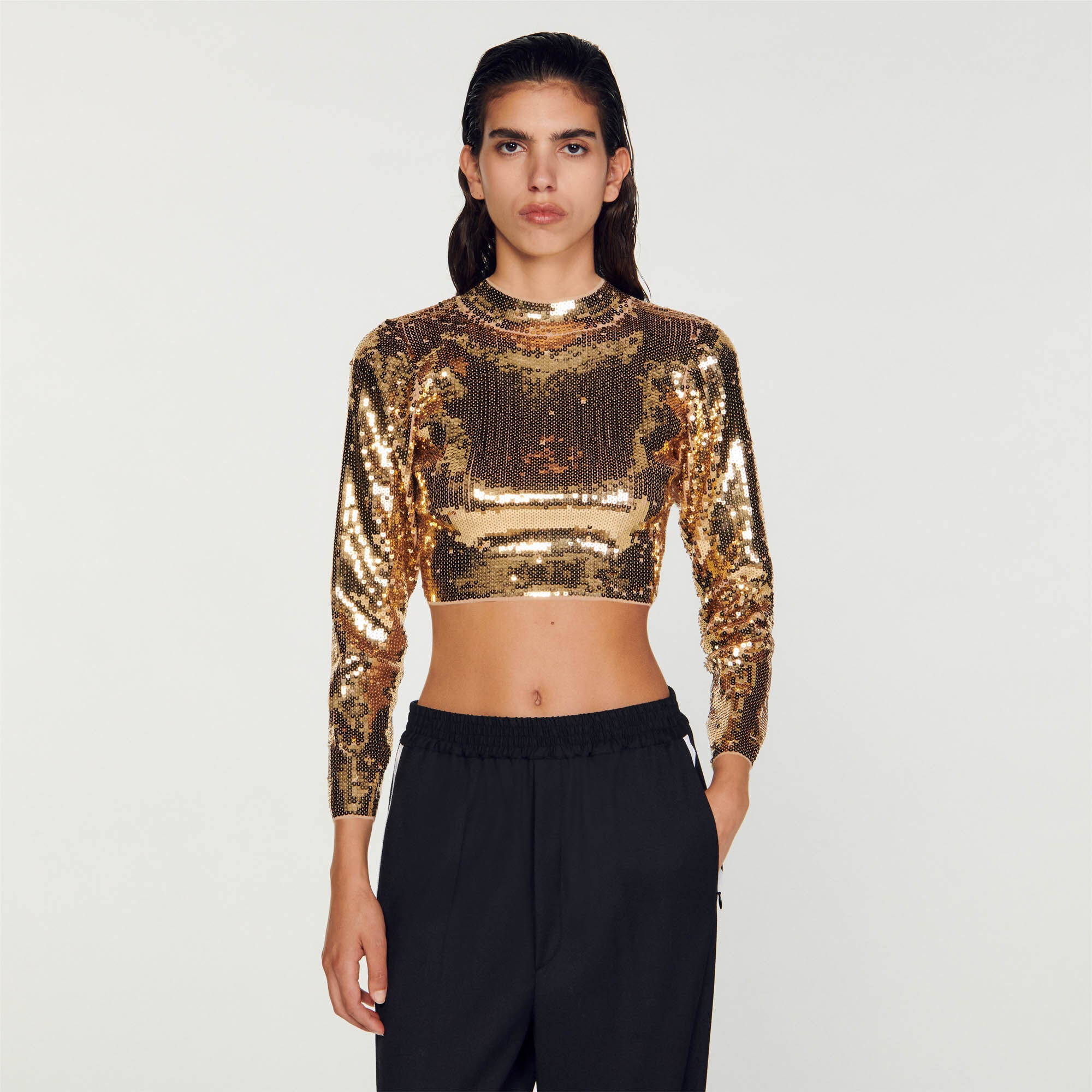 CROPPED KNIT SWEATER WITH SEQUINS - 5