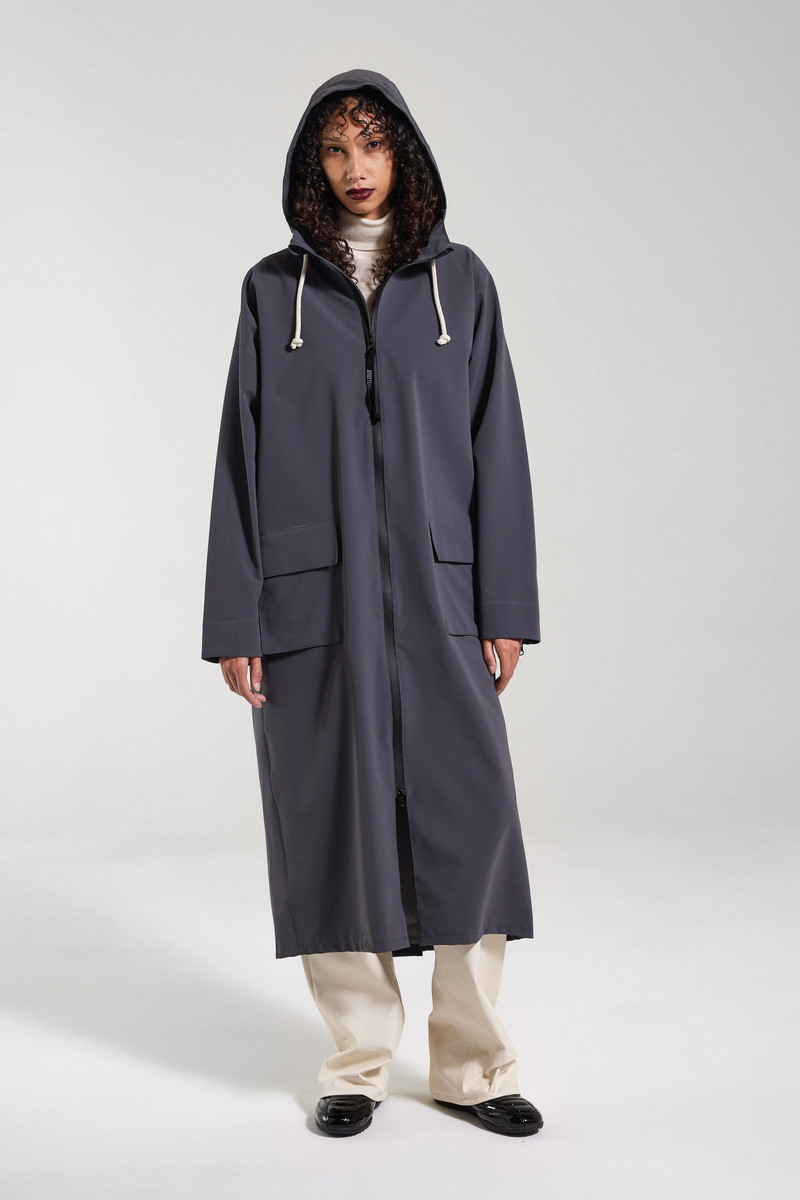 Stutterheim Sandviken Long Zip Matte Raincoat Metal outlook