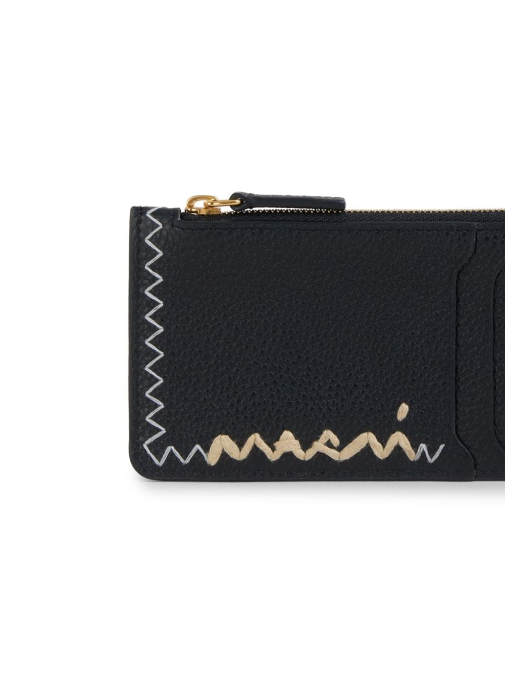 logo-embroidered leather card case - 4