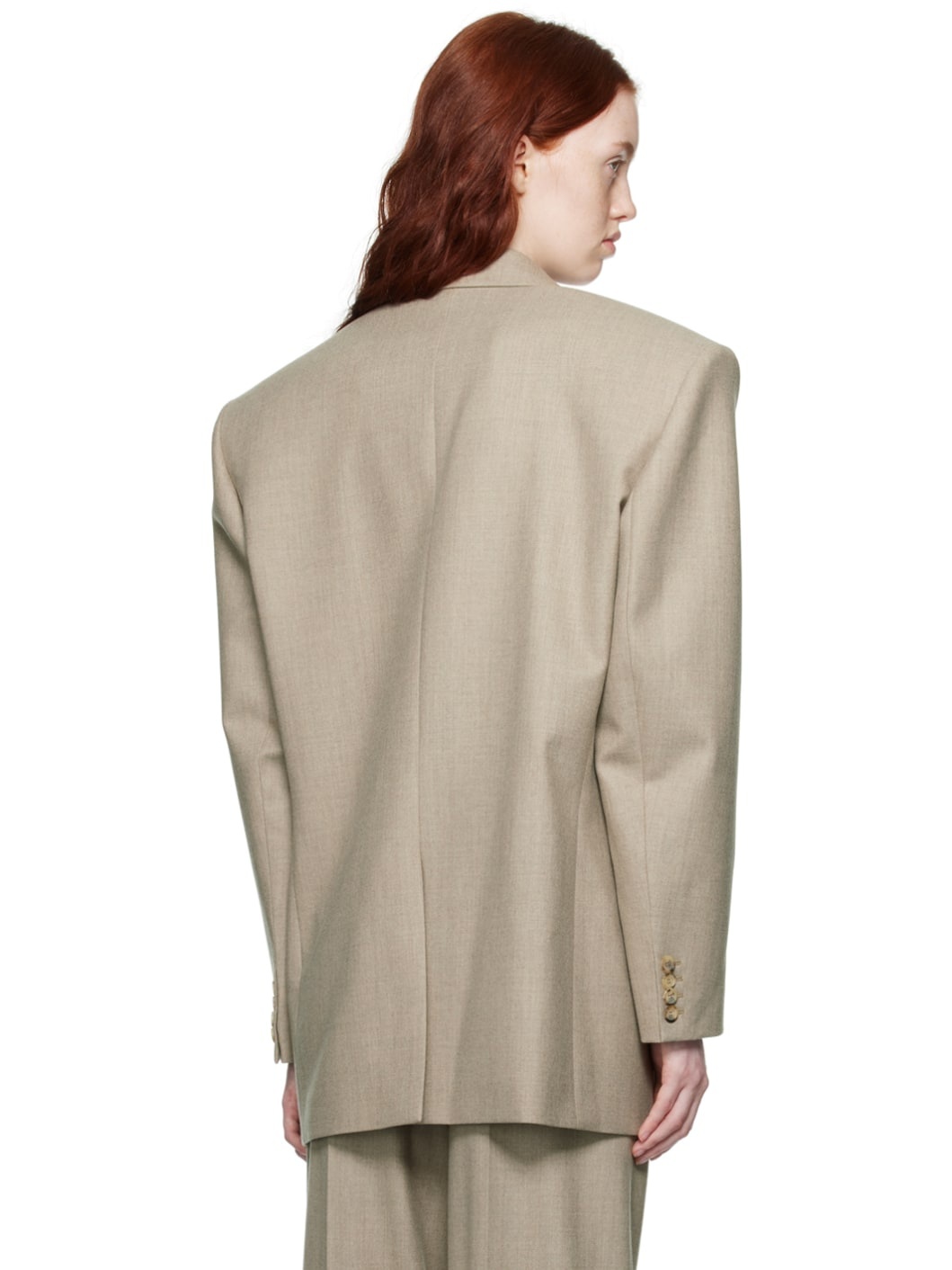 Taupe Peaked Lapel Blazer - 3
