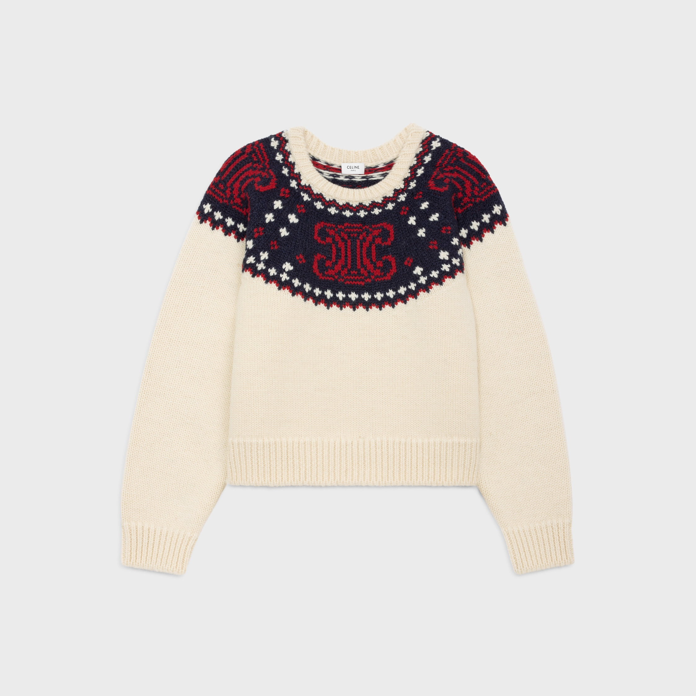 triomphe crew neck sweater in fair isle wool - 1