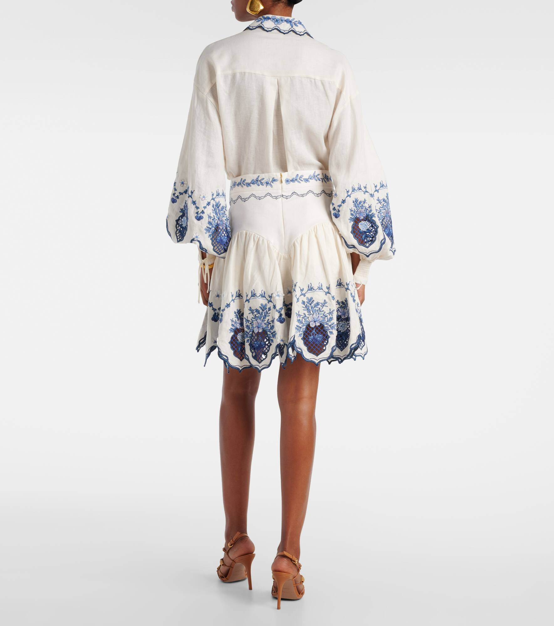 Acai embroidered floral linen miniskirt - 3