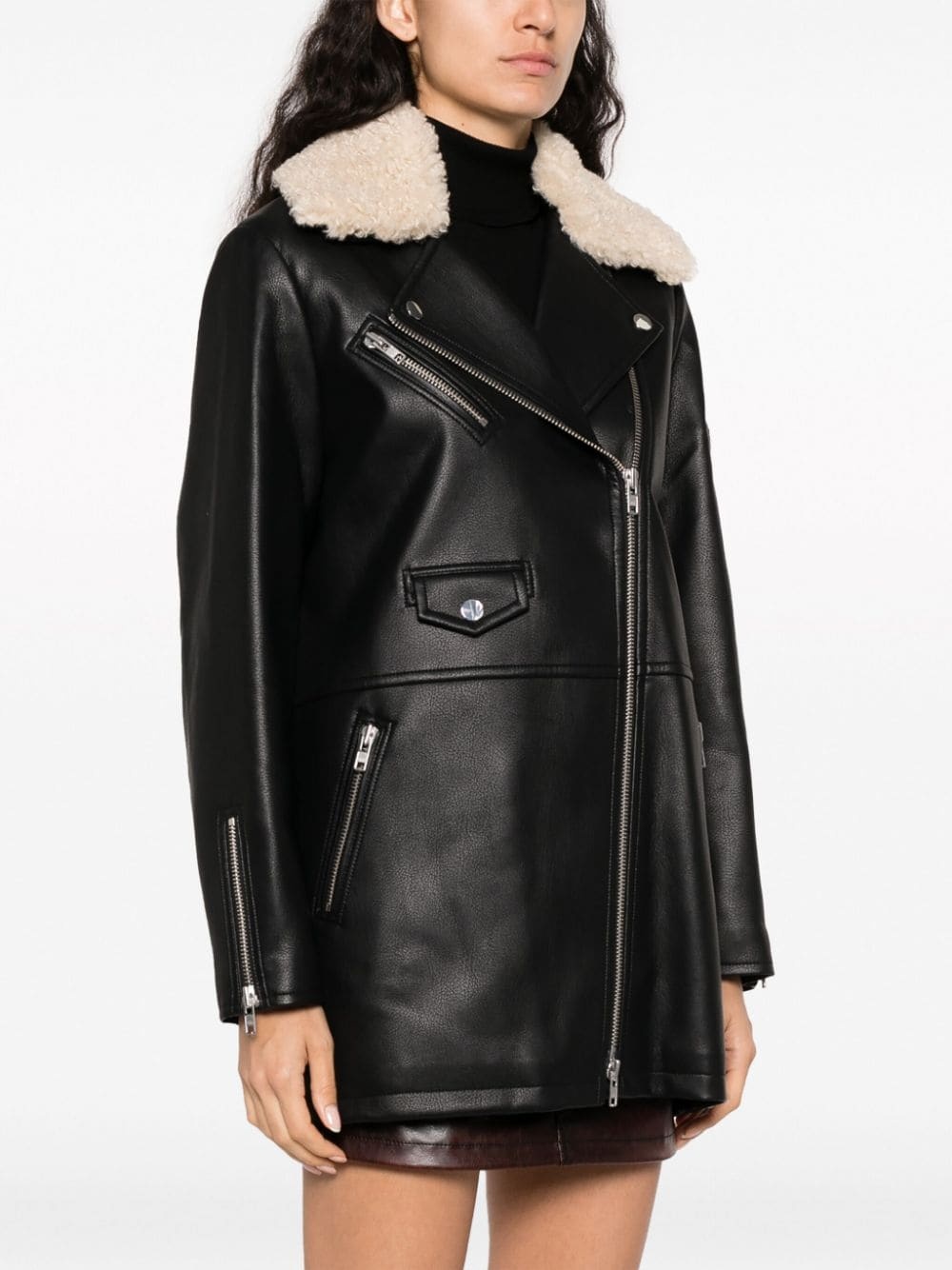 notched-collar faux-shearling jacket - 3