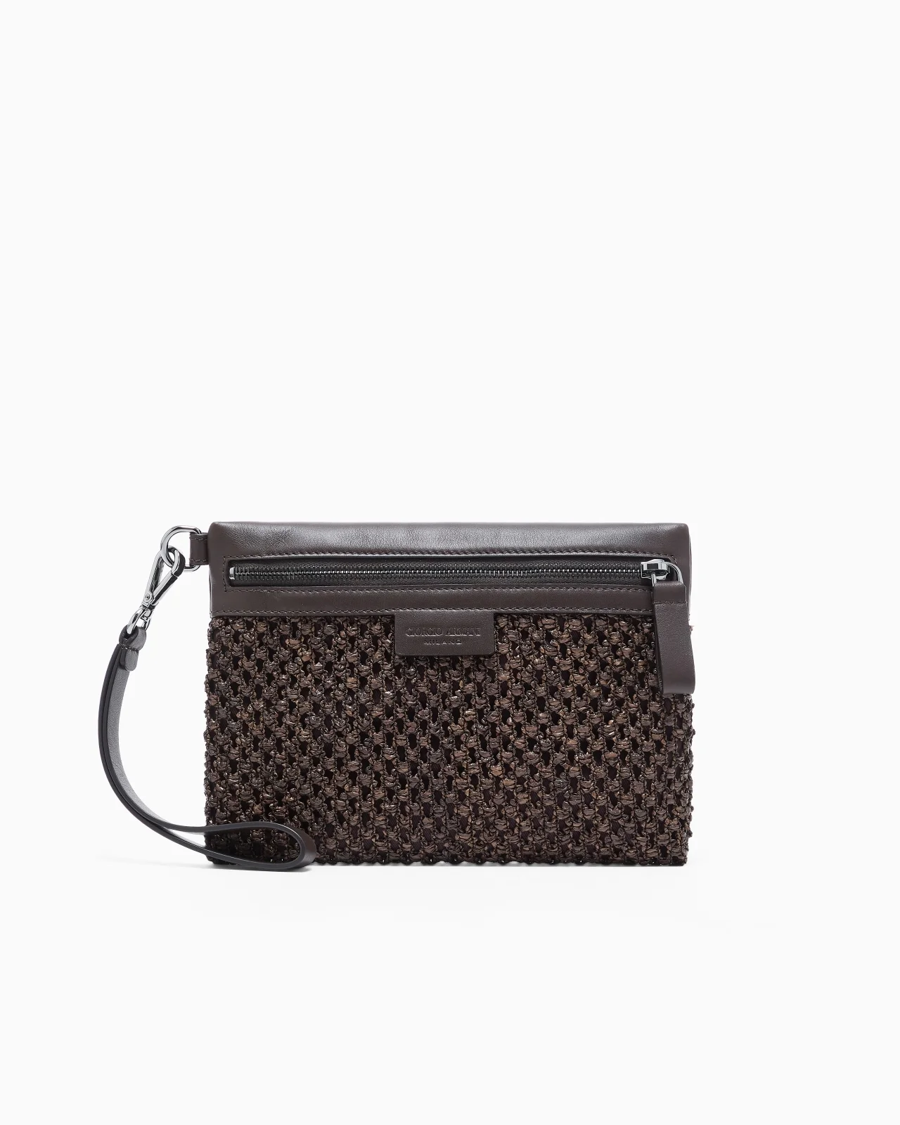 RAFFIA CLUTCH BAG WITH LEATHER DETAILS - 1
