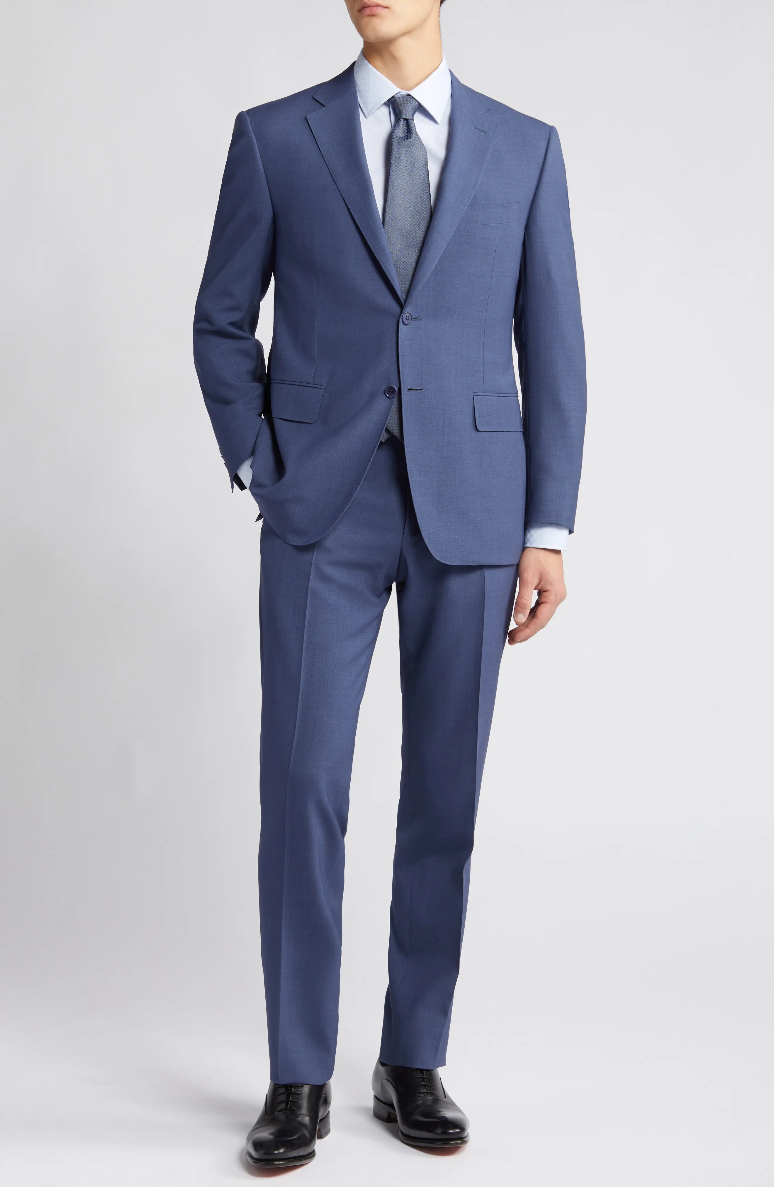 Siena Regular Fit Solid Blue Wool Suit - 1