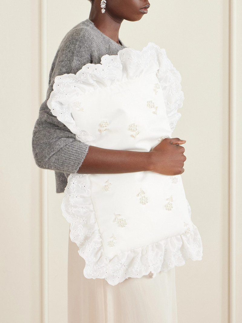 Simone Rocha Pillowcase Broderie Anglaise-trimmed Embellished Embroidered Twill Clutch outlook