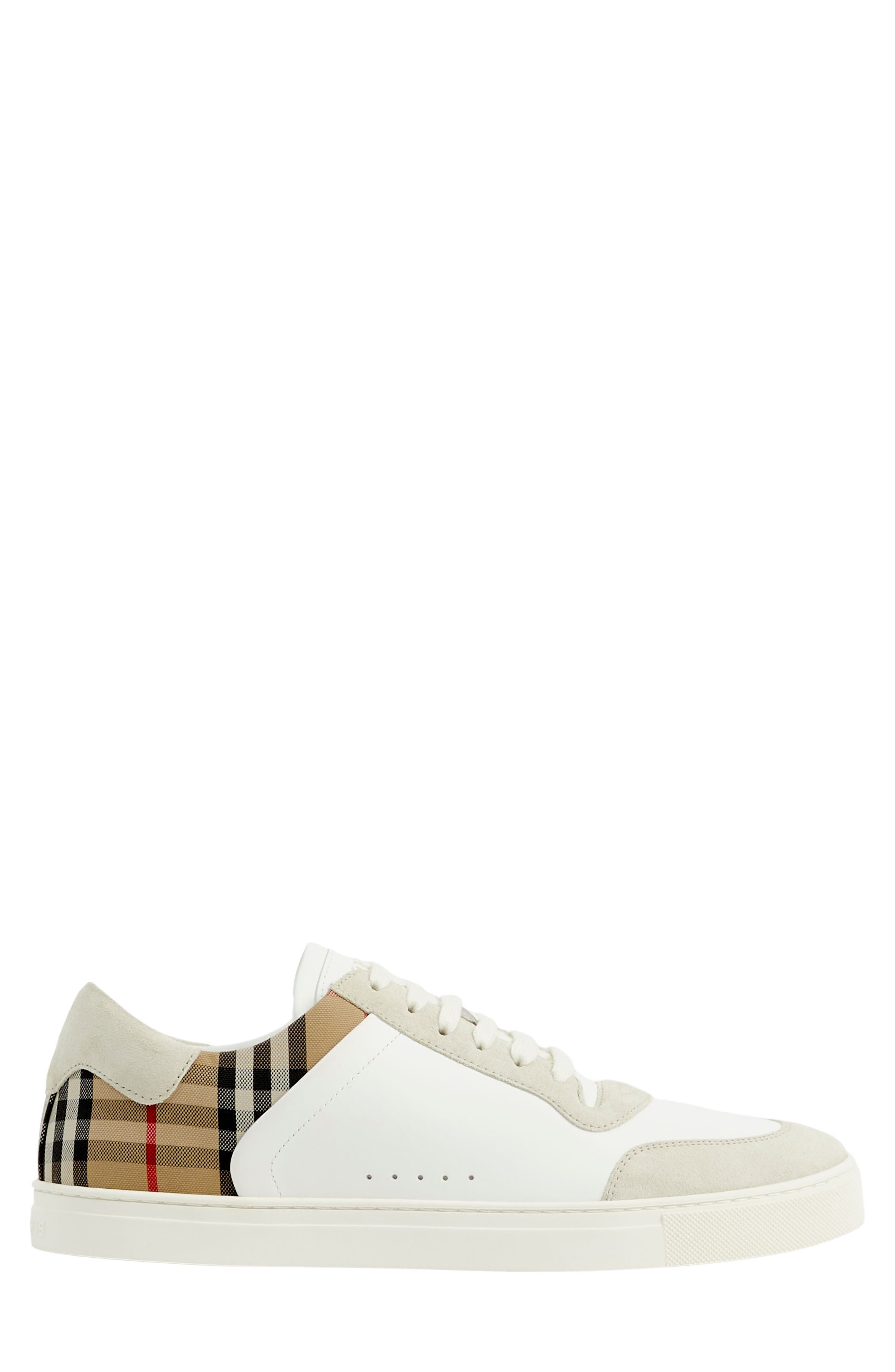 burberry Stevie Leather & Canvas Check Sneaker in Off White/Beige Ip Check at Nordstrom - 4