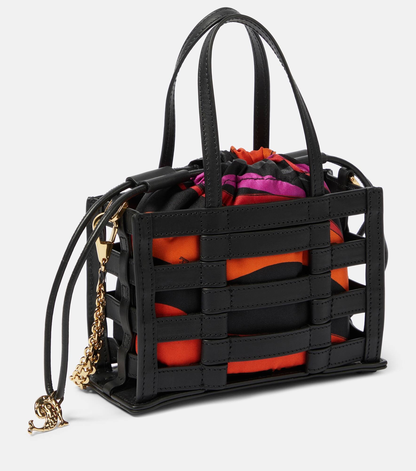 Cage Mini leather and silk tote bag - 4