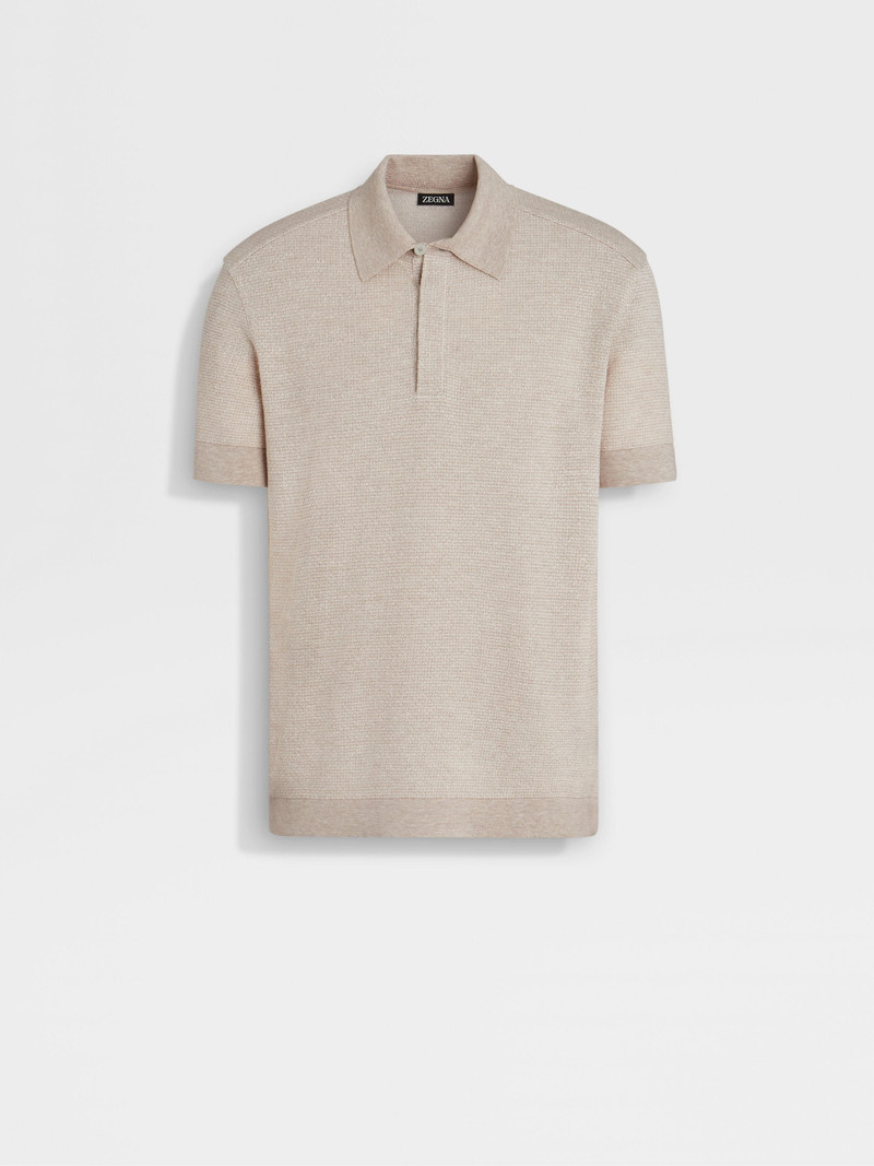 LIGHT BEIGE COTTON LINEN AND SILK POLO SHIRT 1
