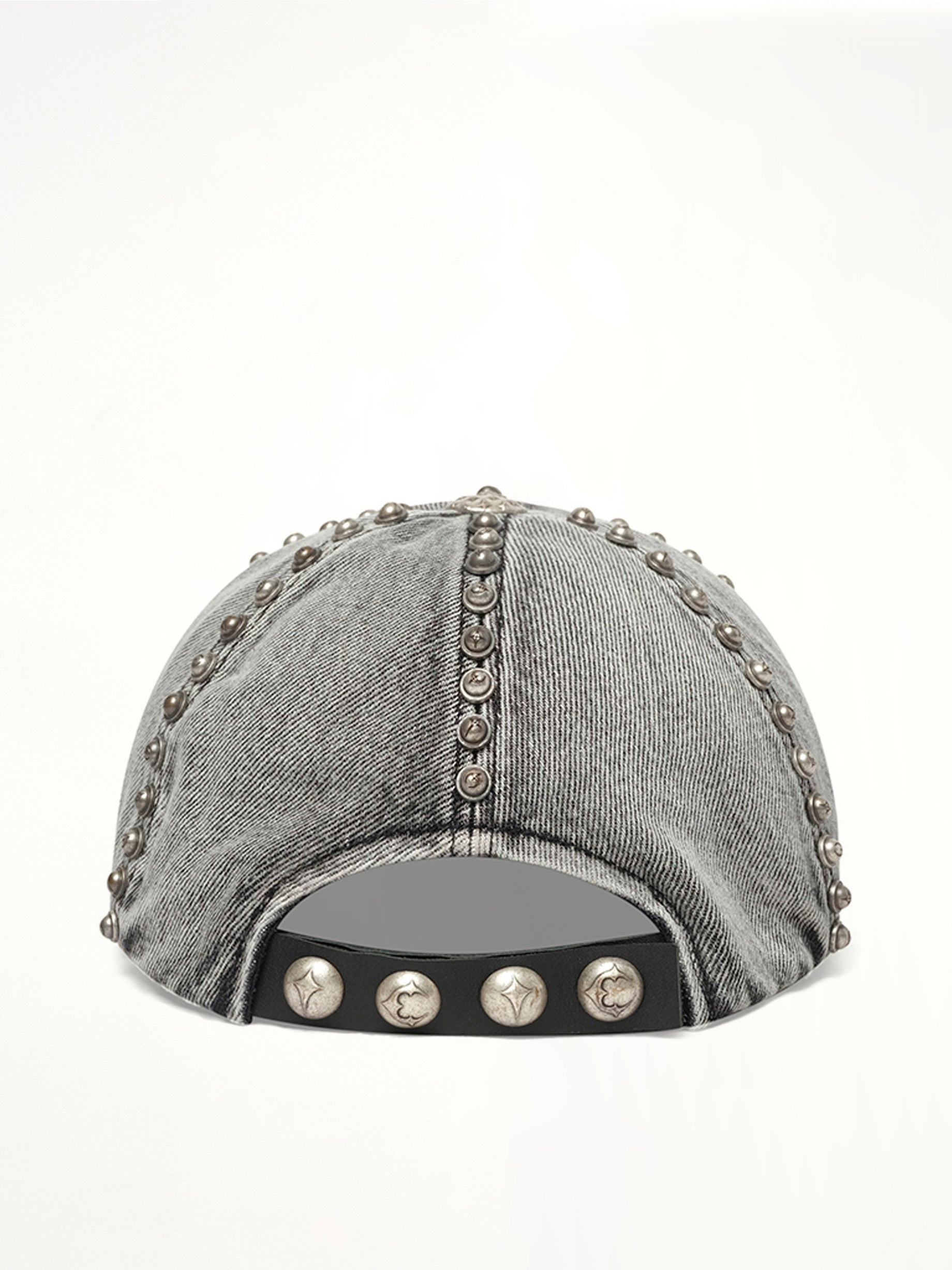 Studded Denim Cap in Black - 3