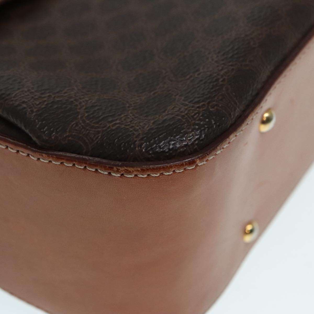 CELINE Macadam Canvas Hand Bag Pvc Leather Brown Gold - 14