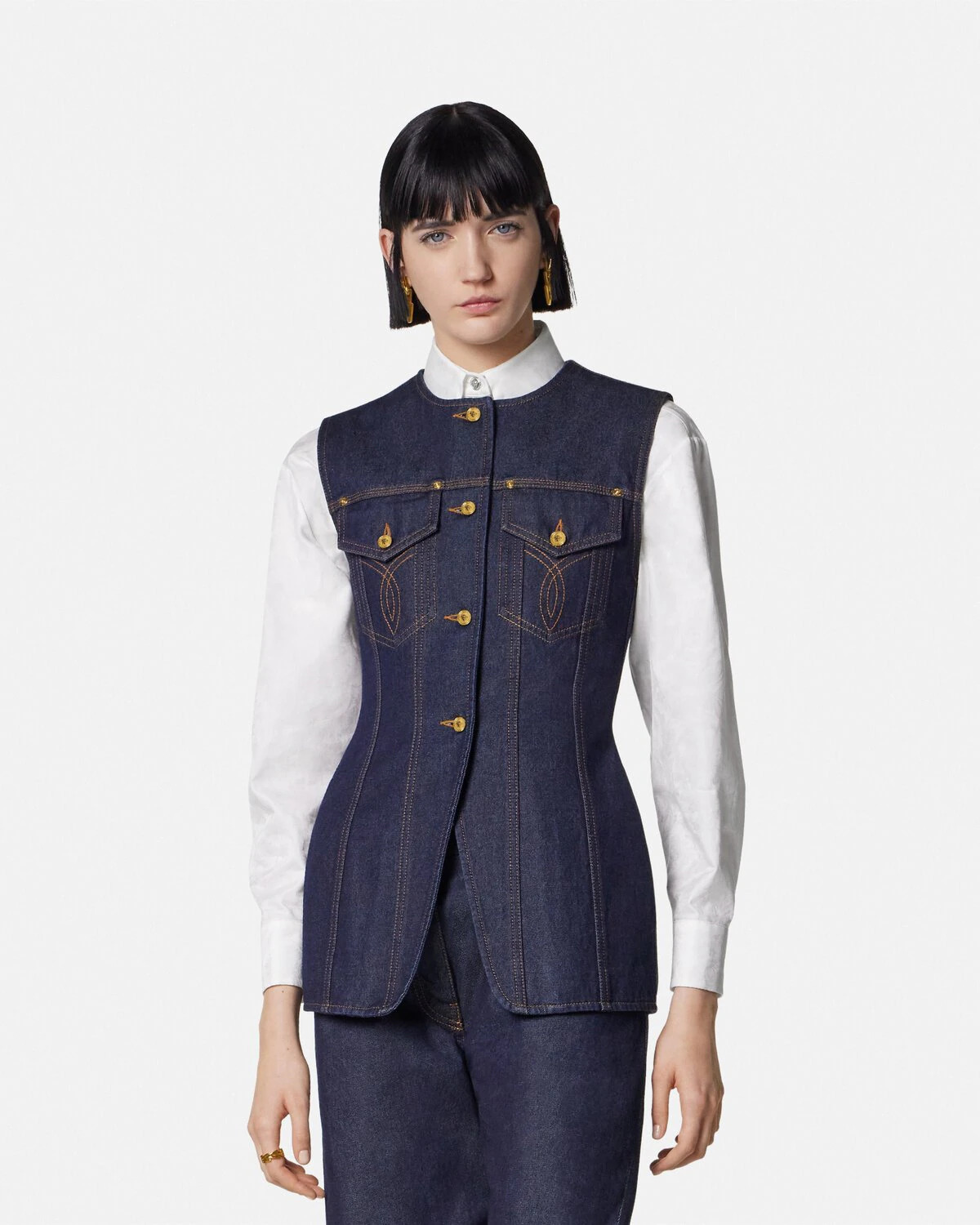 Denim Fitted Vest - 4