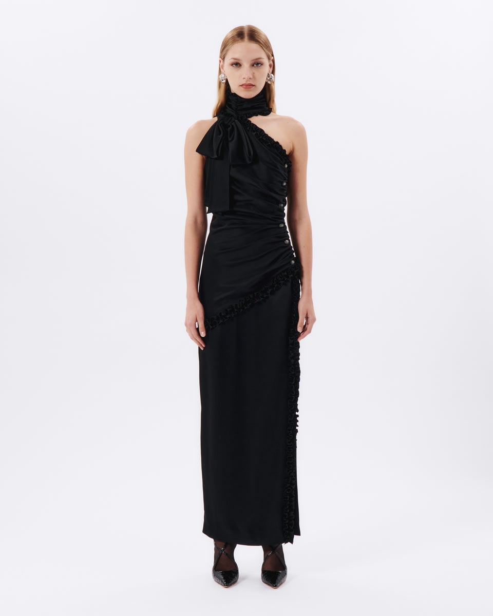 ENVERS SATIN ONE SHOULDER EVENING DRESS WITH BOW - 4