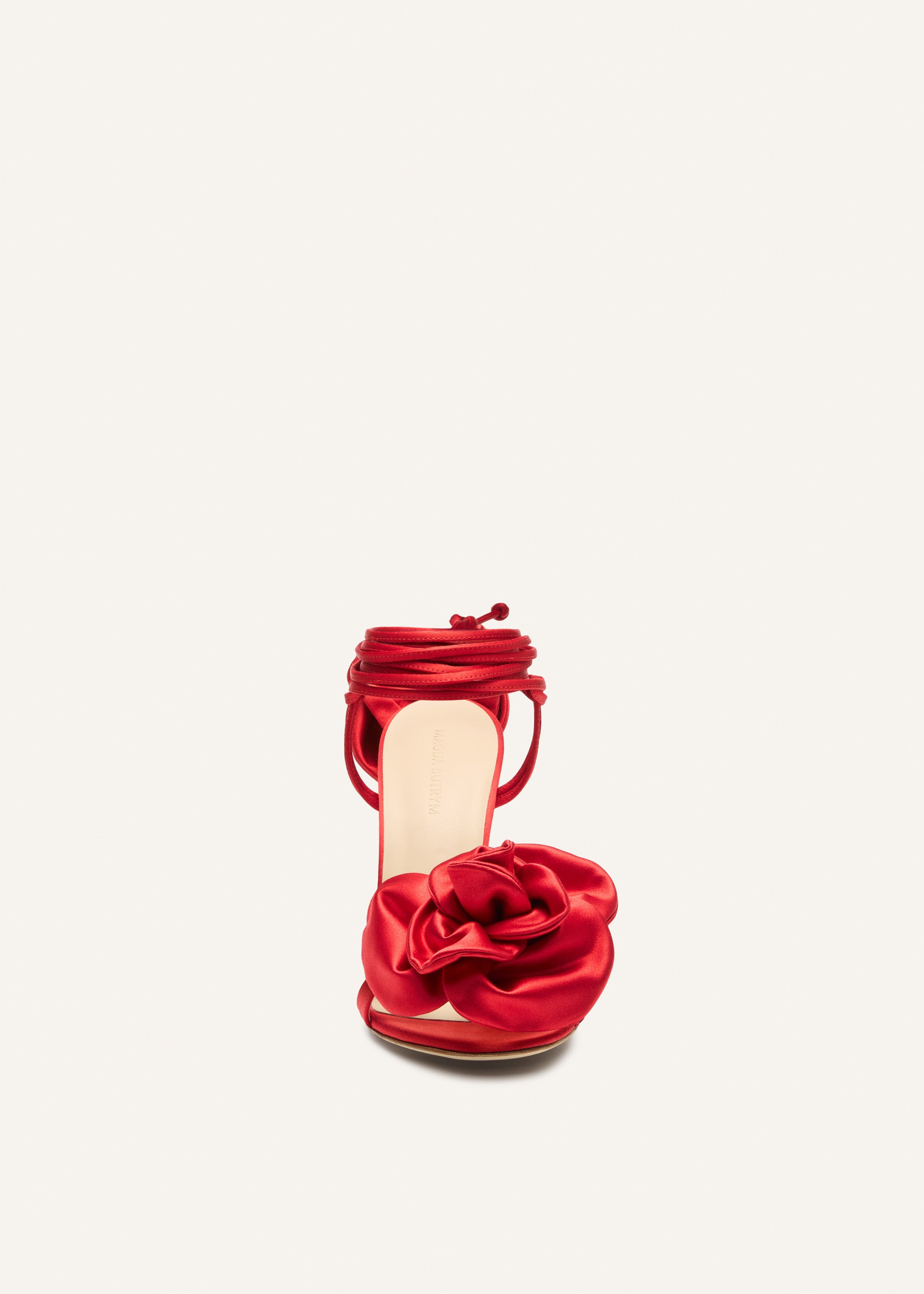 Wrap around double flower sandals in red satin - 3