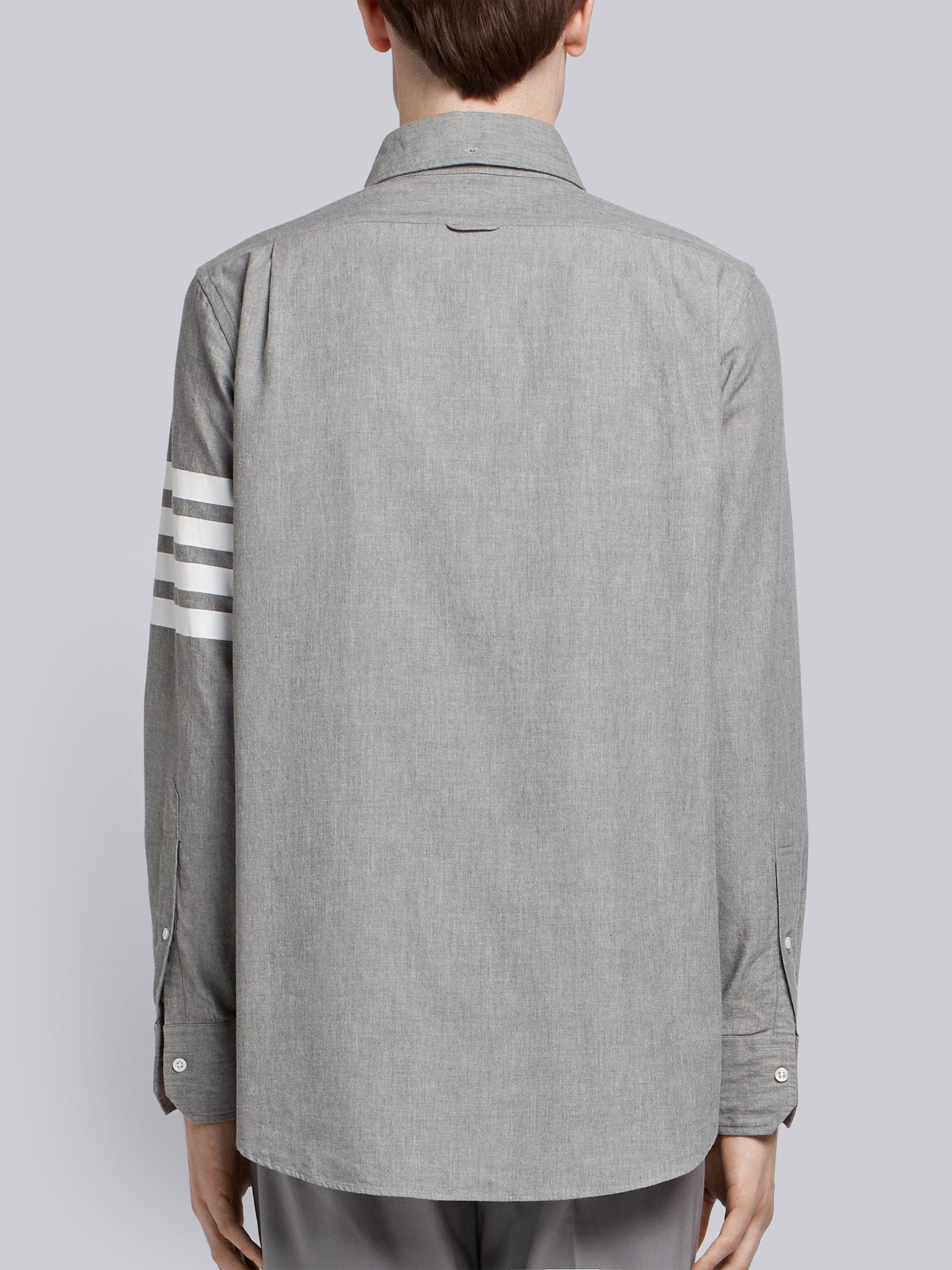 Medium Grey Chambray Printed 4-bar Nametag Straight Fit Shirt - 4