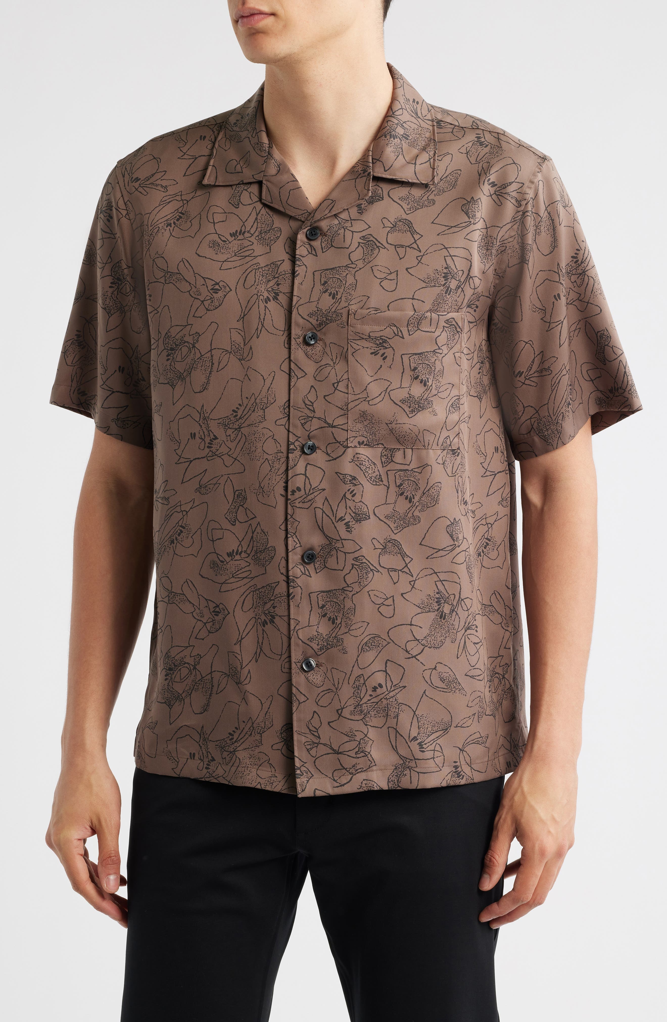 Theory Noll Floral Camp Shirt in Walnut at Nordstrom - 1