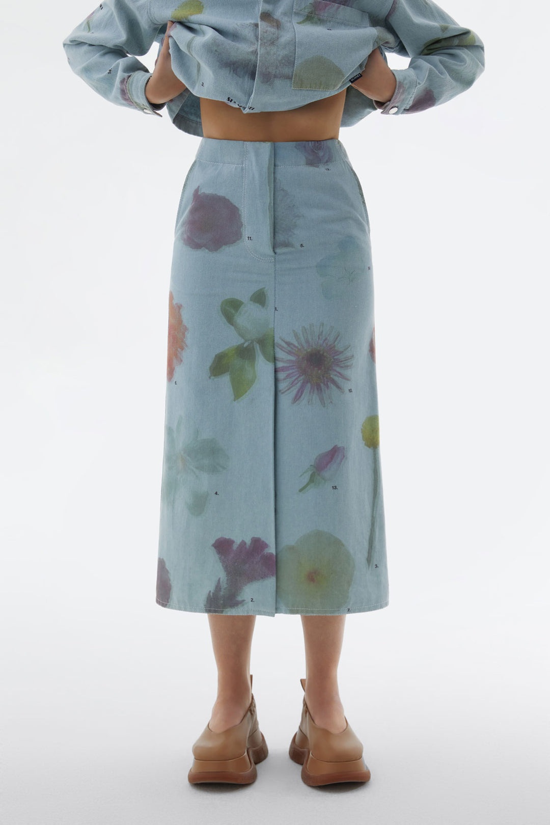 DENIM MIDI SKIRT WITH FLOWER PRINT - 1