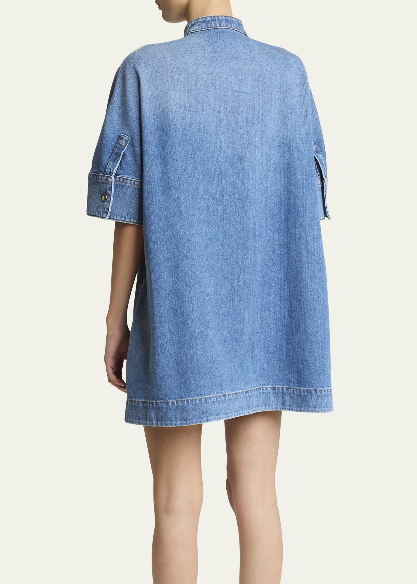 Short-Sleeve Denim A-Line Mini Dress - 3