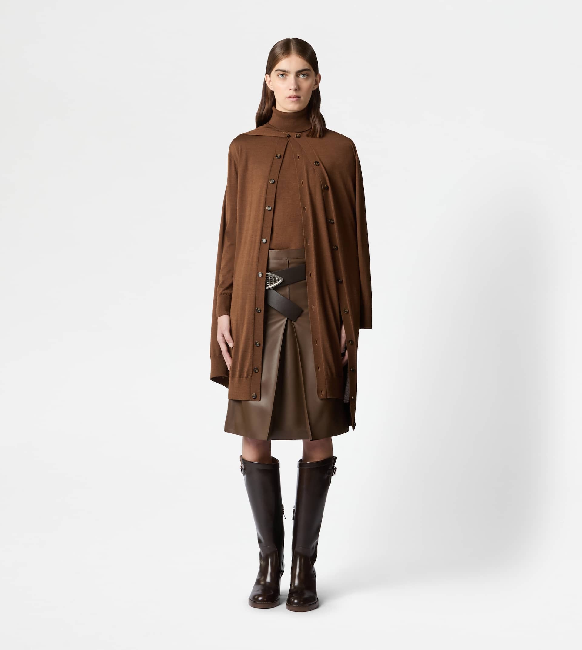 DRESS IN SILK-BLEND KNIT - BROWN - 4