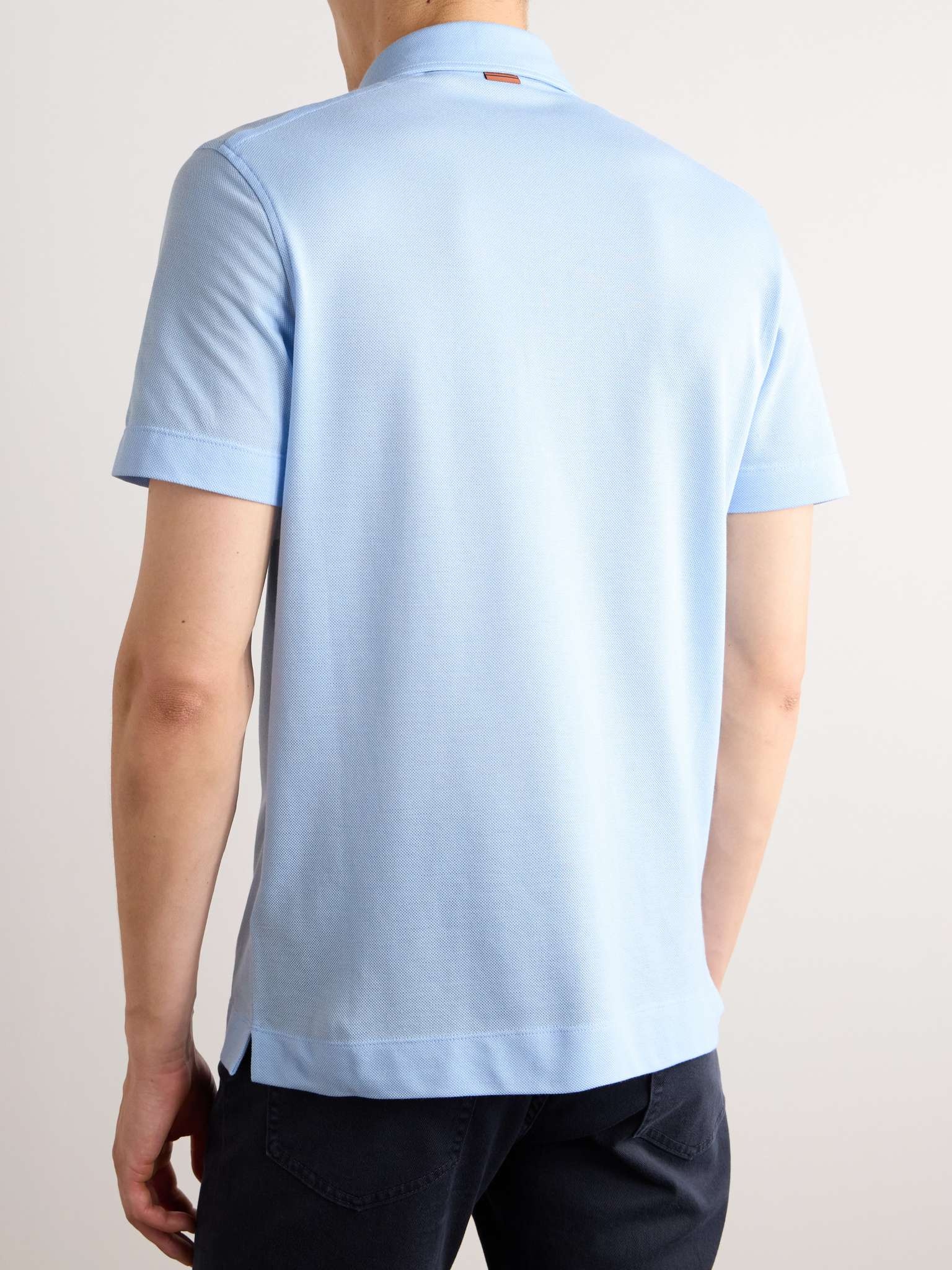 Slim-Fit Leather-Trimmed Cotton-Piqué Polo Shirt - 5