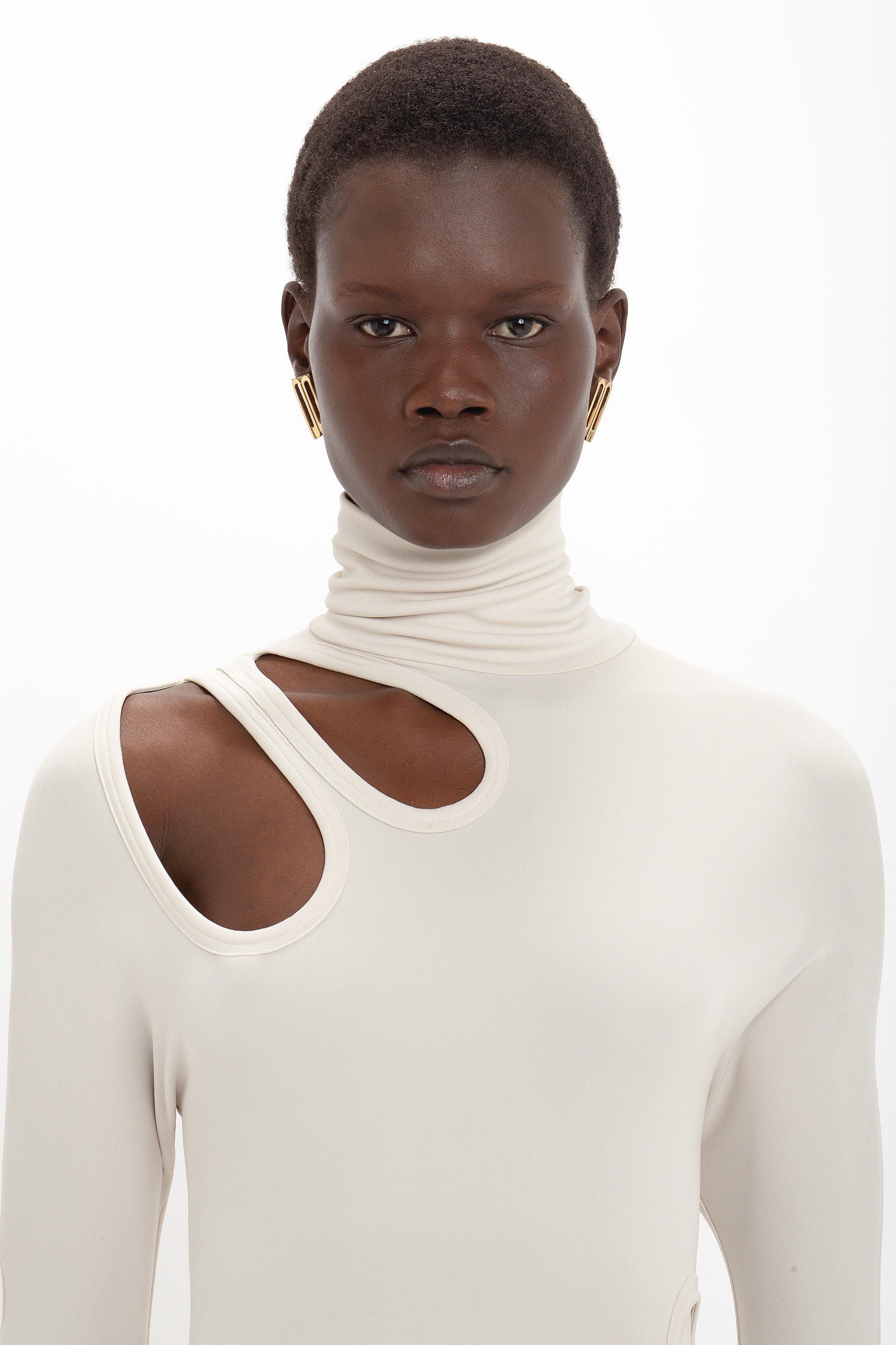 Long Sleeve Cut-Out Jersey Midi Dress In Bone - 5