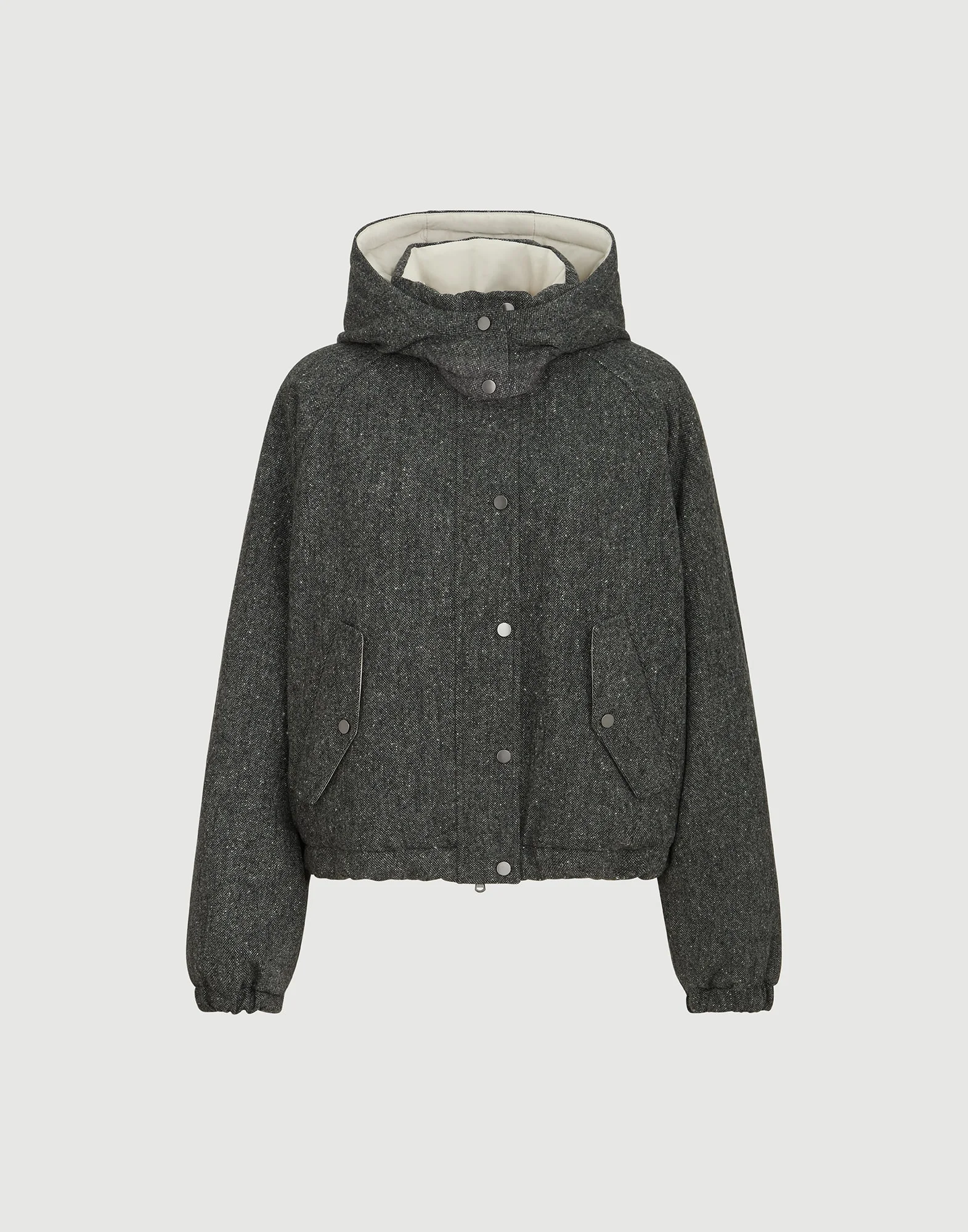 Virgin wool donegal down jacket with detachable hood and shiny zipper pull - 1