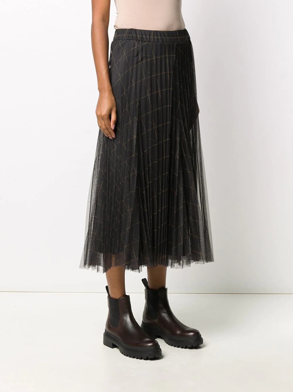 windowpane print pleated midi skirt - 3