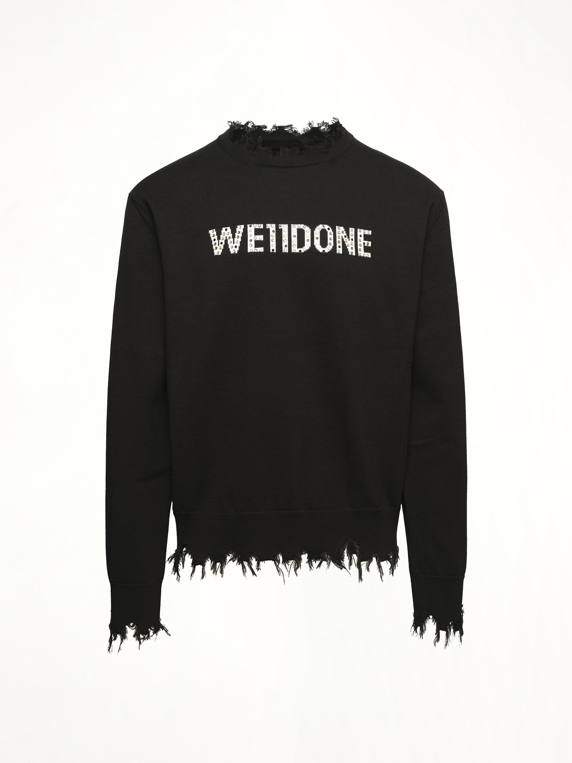 Grunge Rhinestone Logo Sweater in Black - 2